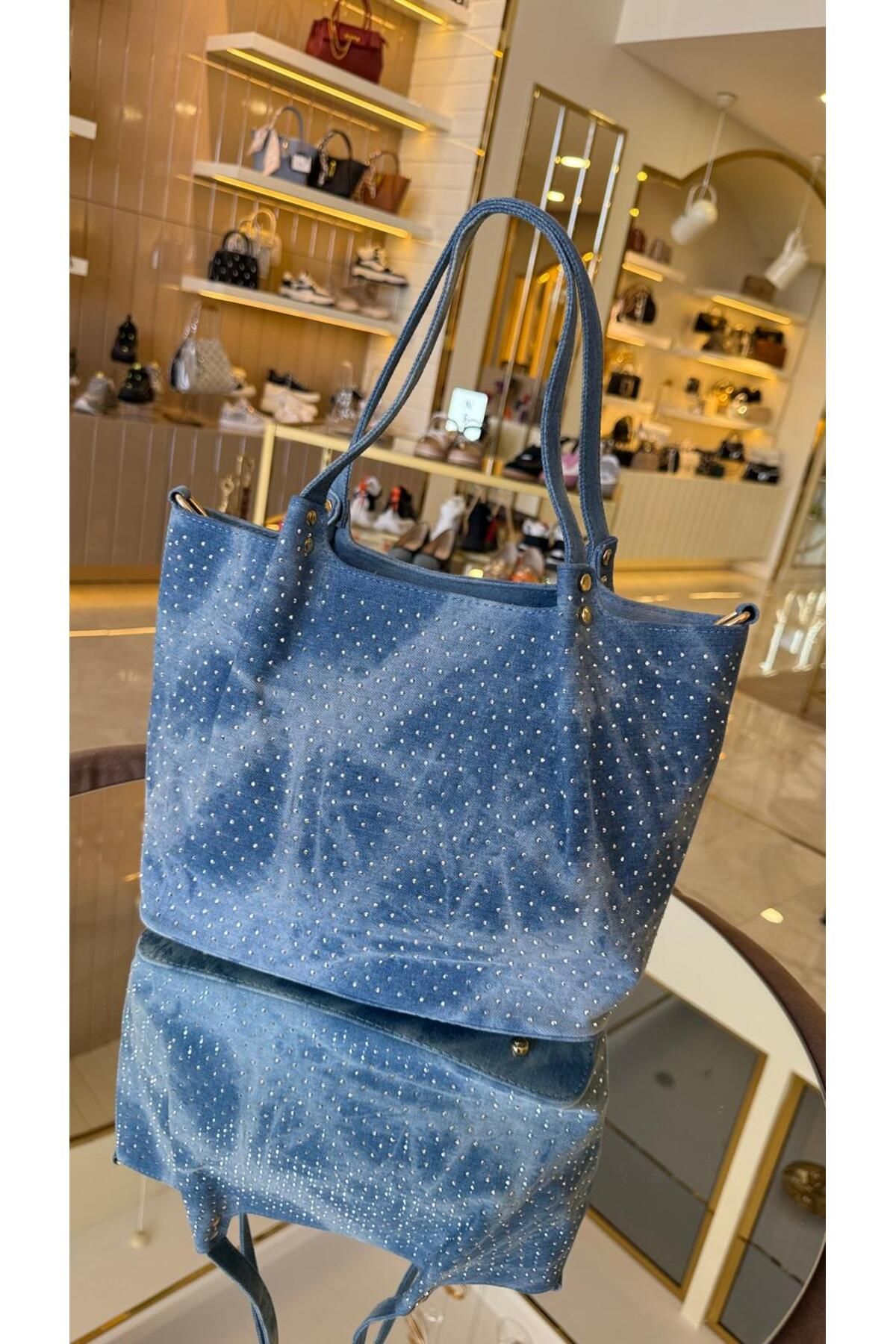 Guja İthal Jean Model Taşlı Kadın Omuz Çantası