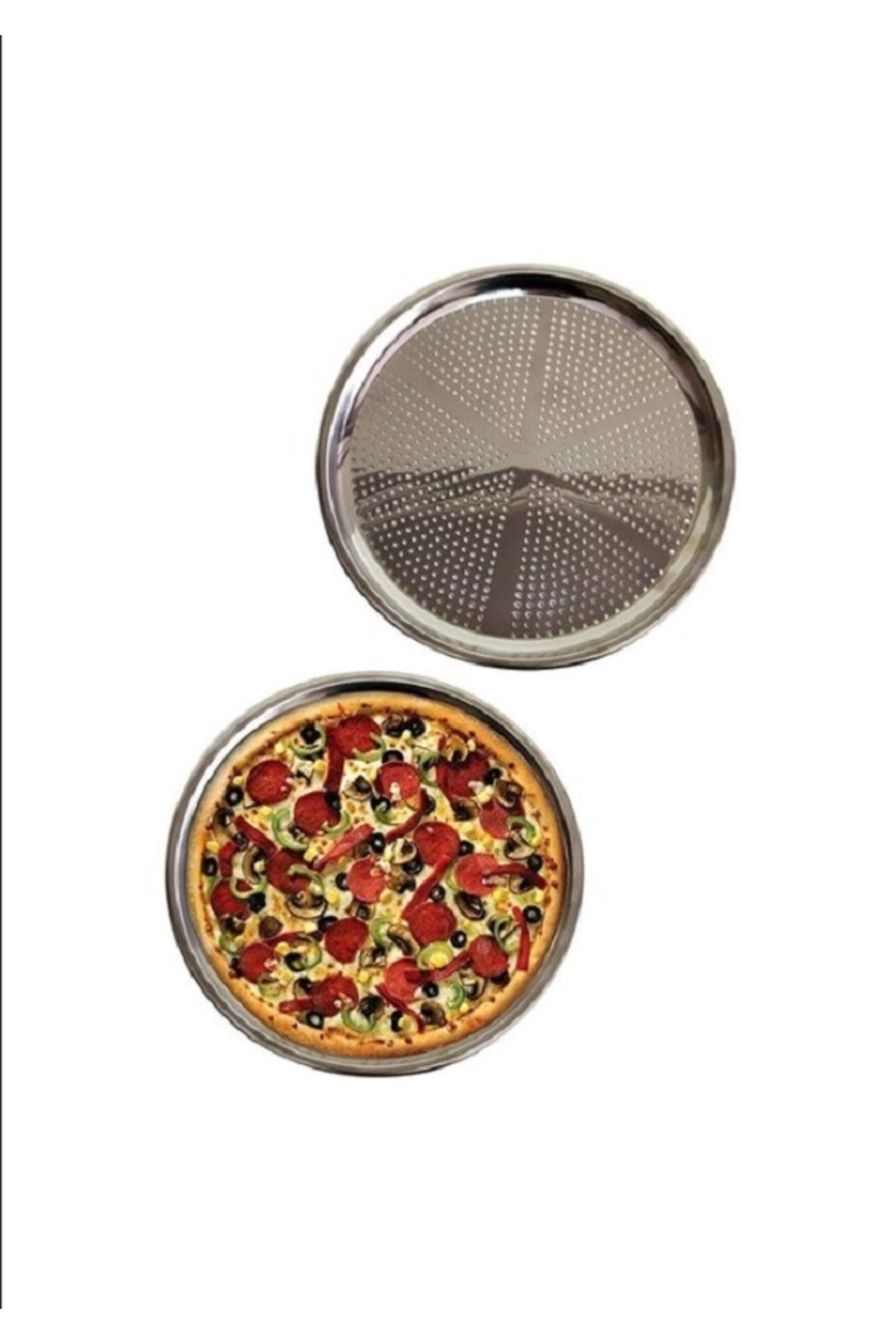 eryahome 2 Adet Paslanmaz Çelik Delikli Pizza Tepsisi Lahmacun Pide Tepsisi 36cm