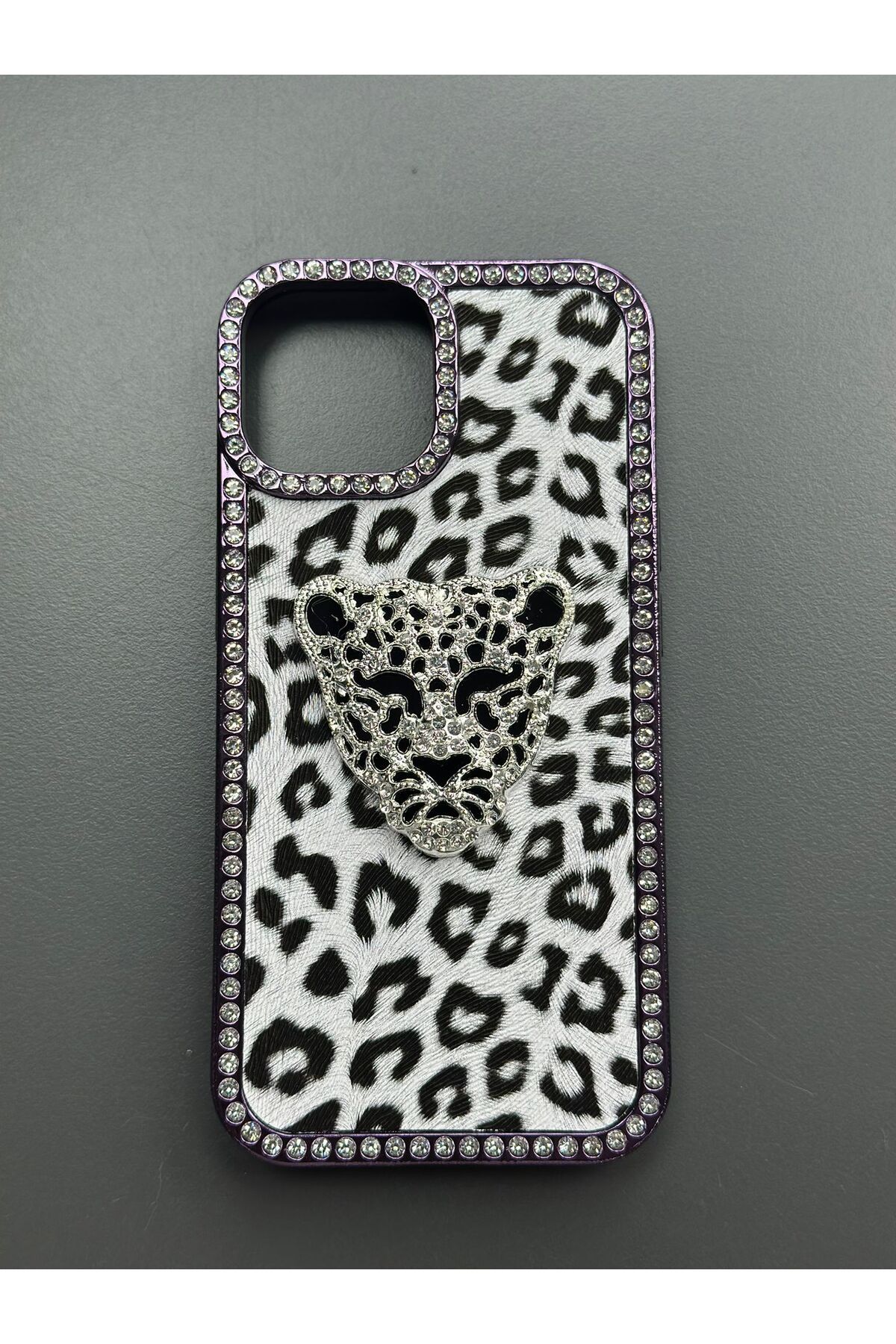 PEXURA TECH İphone 14 Leopar taşlı Telefon Kılıfı