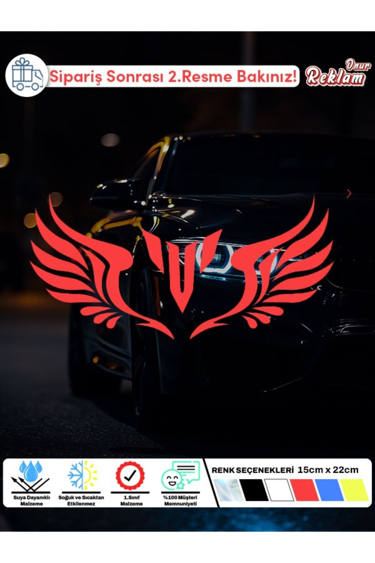 Onur Reklam V Harfi Kanat Desenli Araç Sticker – 15x22 cm – Suya Dayanıklı