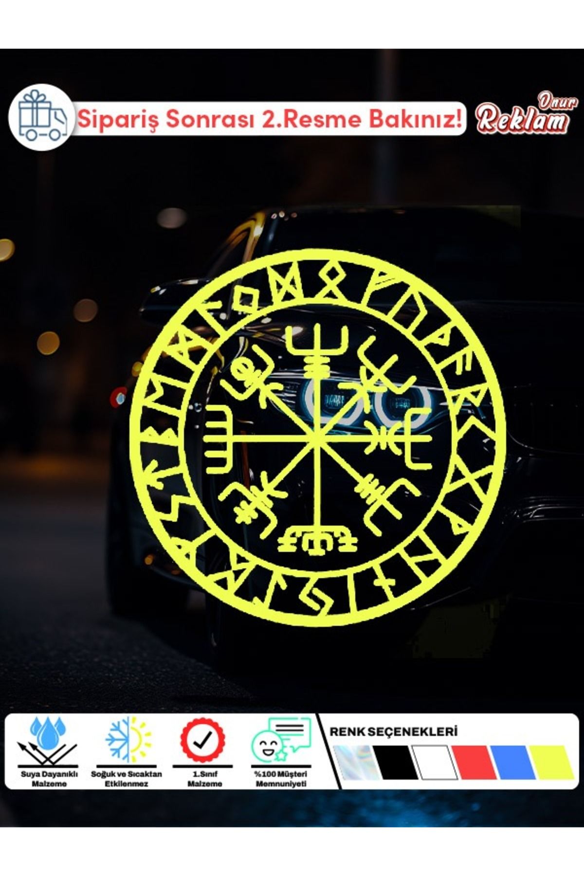 Onur Reklam Vegvisir Viking Pusulası Sticker – 15x22 cm – Runik Nordic Tasarım
