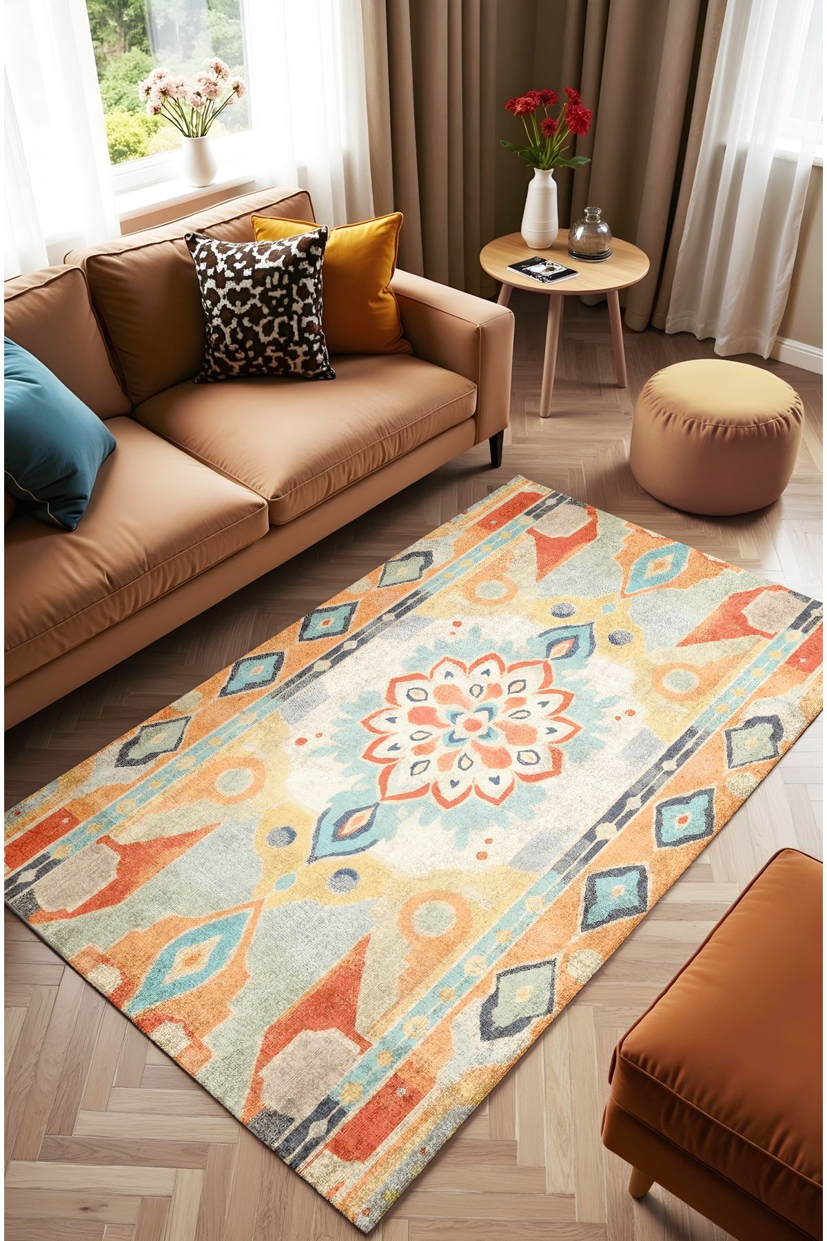 MUN HOME modern Desenli pastel renkler Turuncu/mavi/sarı Vintage Dokuma Taban Dijital Baskılı Halı