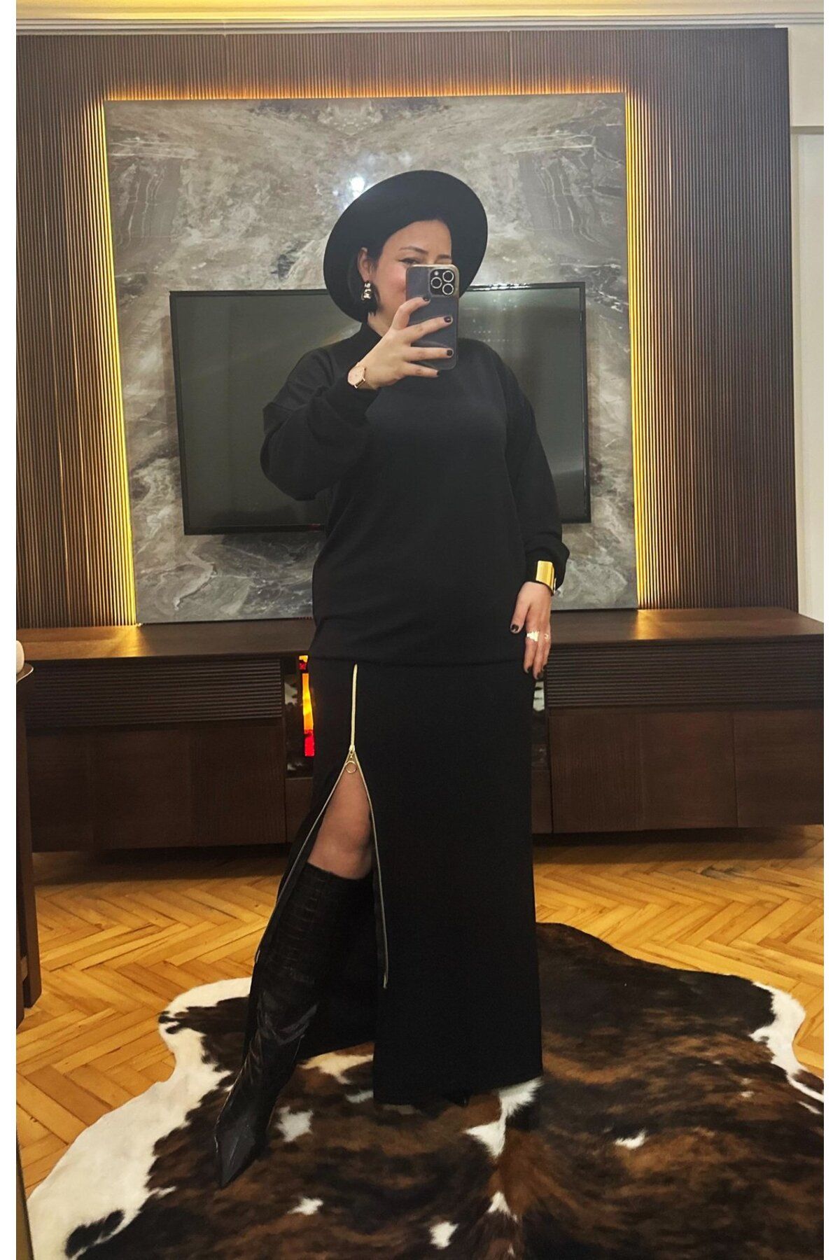 Vio Moda Büyük Beden Fermuarlı Etekli Modal Takım