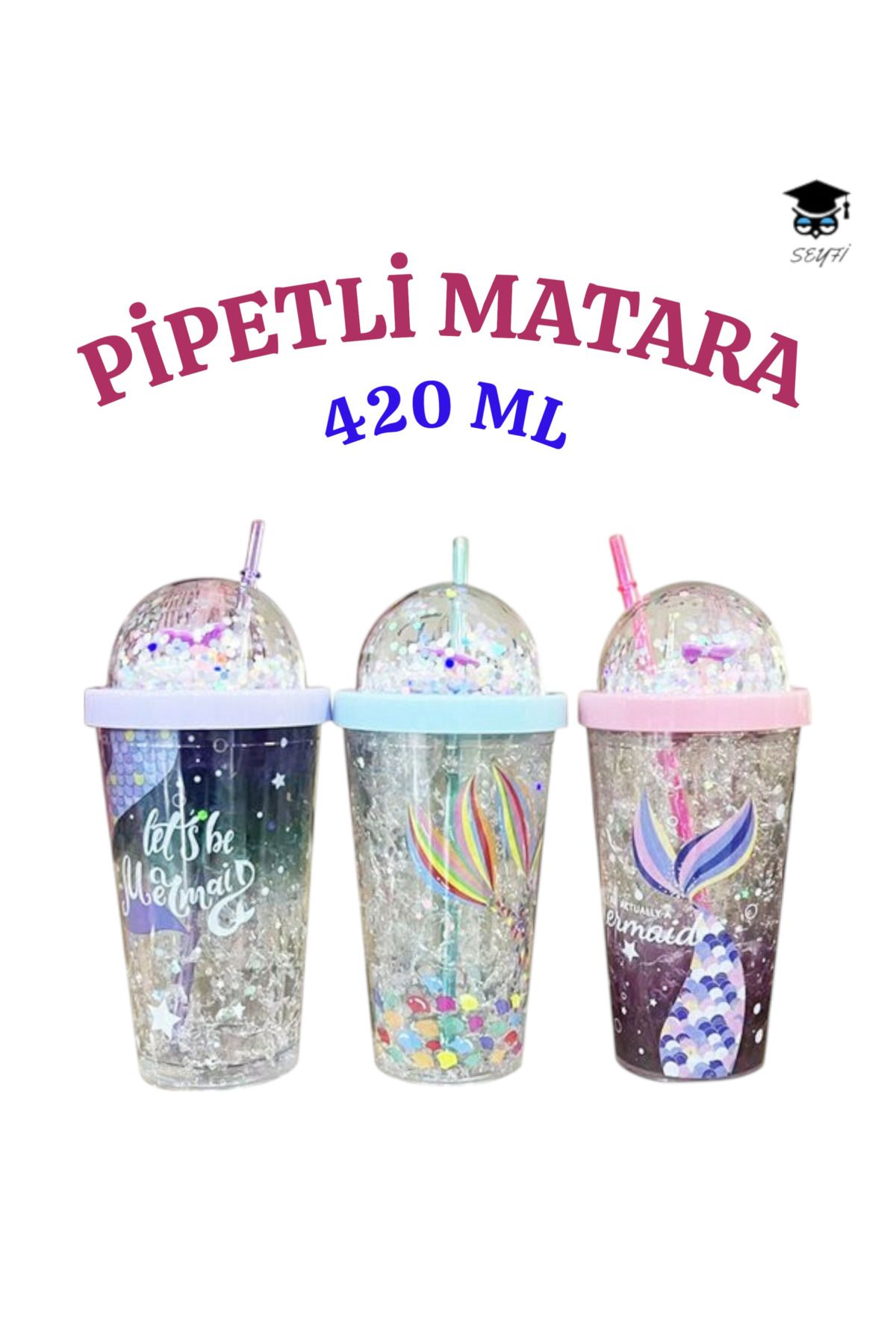 SEYFİKİRTASİYE 1 adet Desenli plastik pipetli bardak 420ml karma renk yollanmaktadır