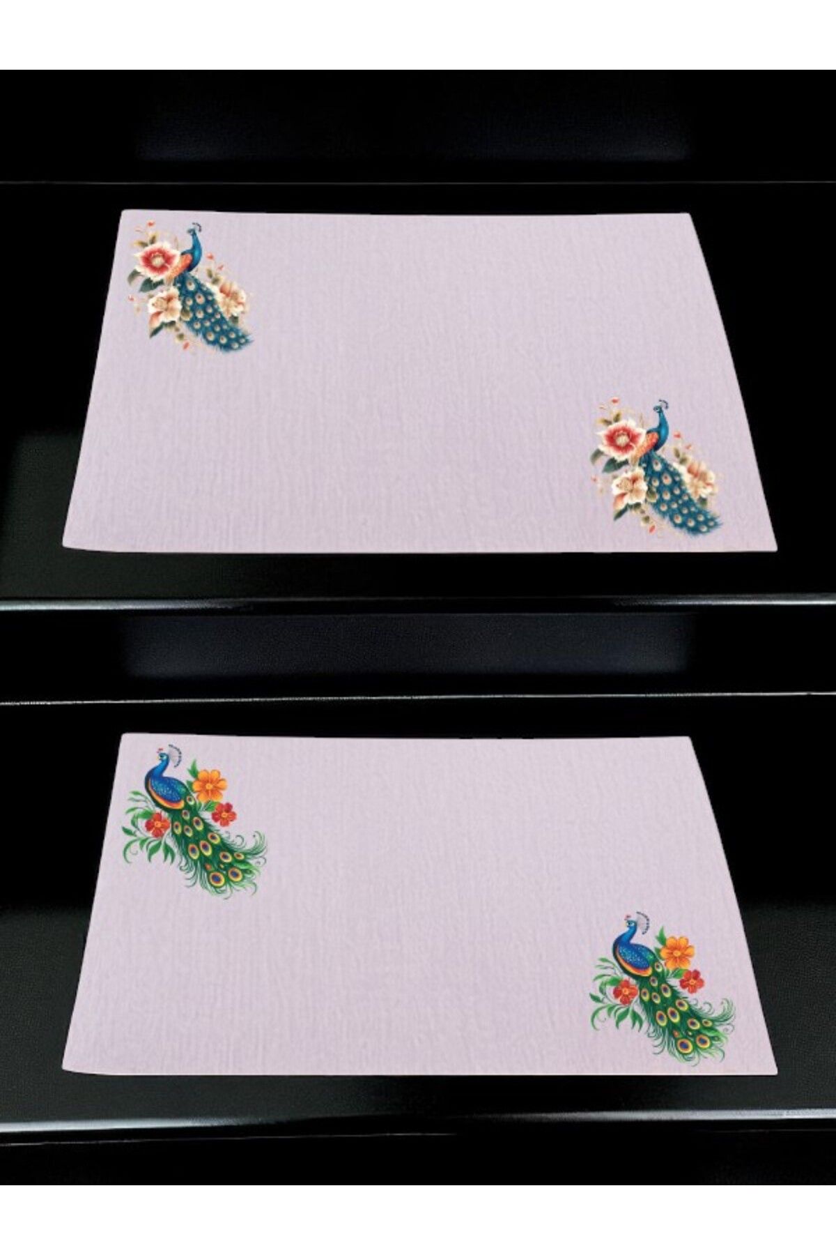 lili hediyelik Tavus Kuşu Baskılı Mutfak Masası 2'li Keten Servis Bezi 28x40 Cm Amerikan Servis