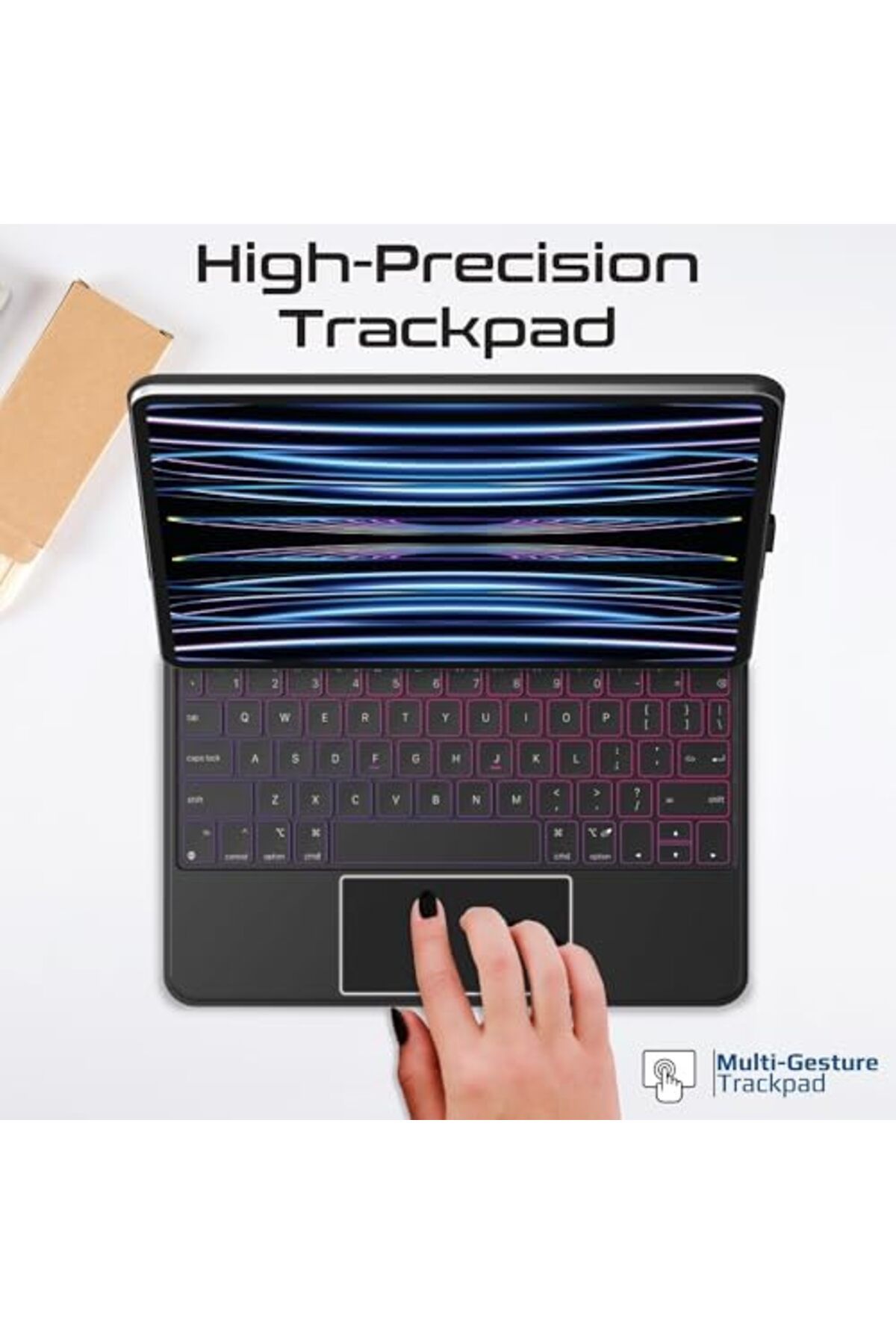 Promate-Foldable Wireless Keyboard for iPad with RGB Backlight and Multi-Function Touchpad, Smart Co 6
