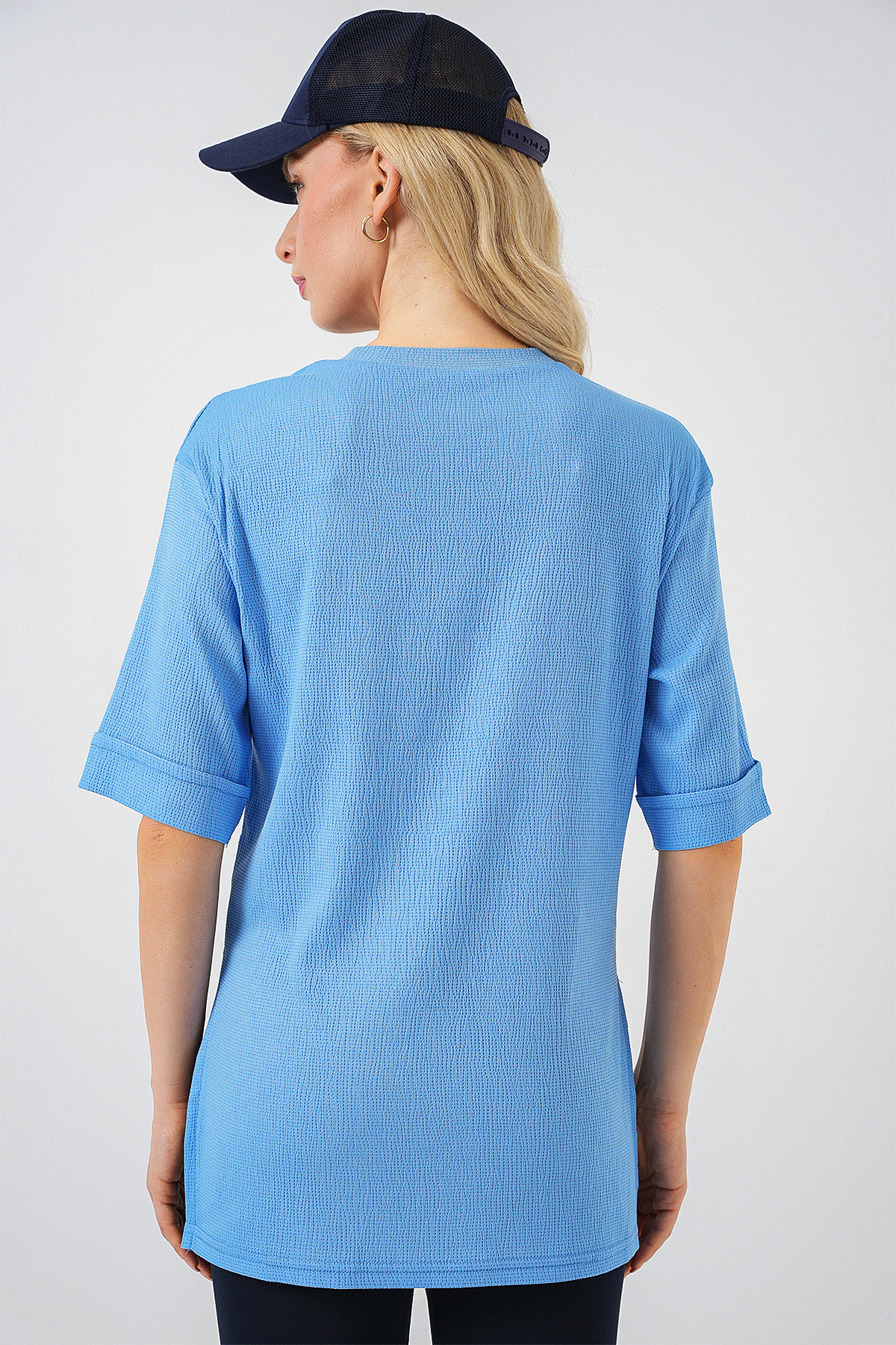 Bigdart-4332 Knitted T-Shirt with Side Slits - B.Blue 6