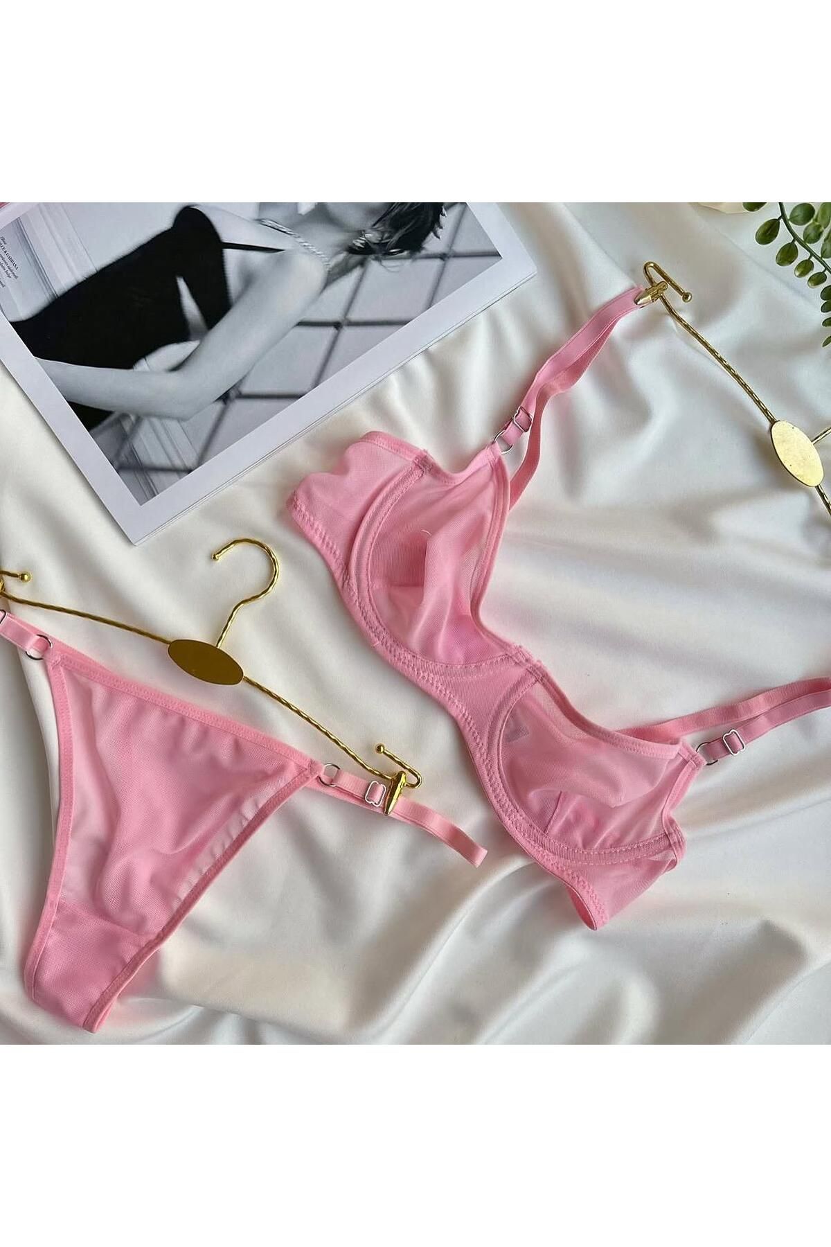 Pretty Pembe Tül Sütyen Tanga Takımı - Fantezi İç Giyim