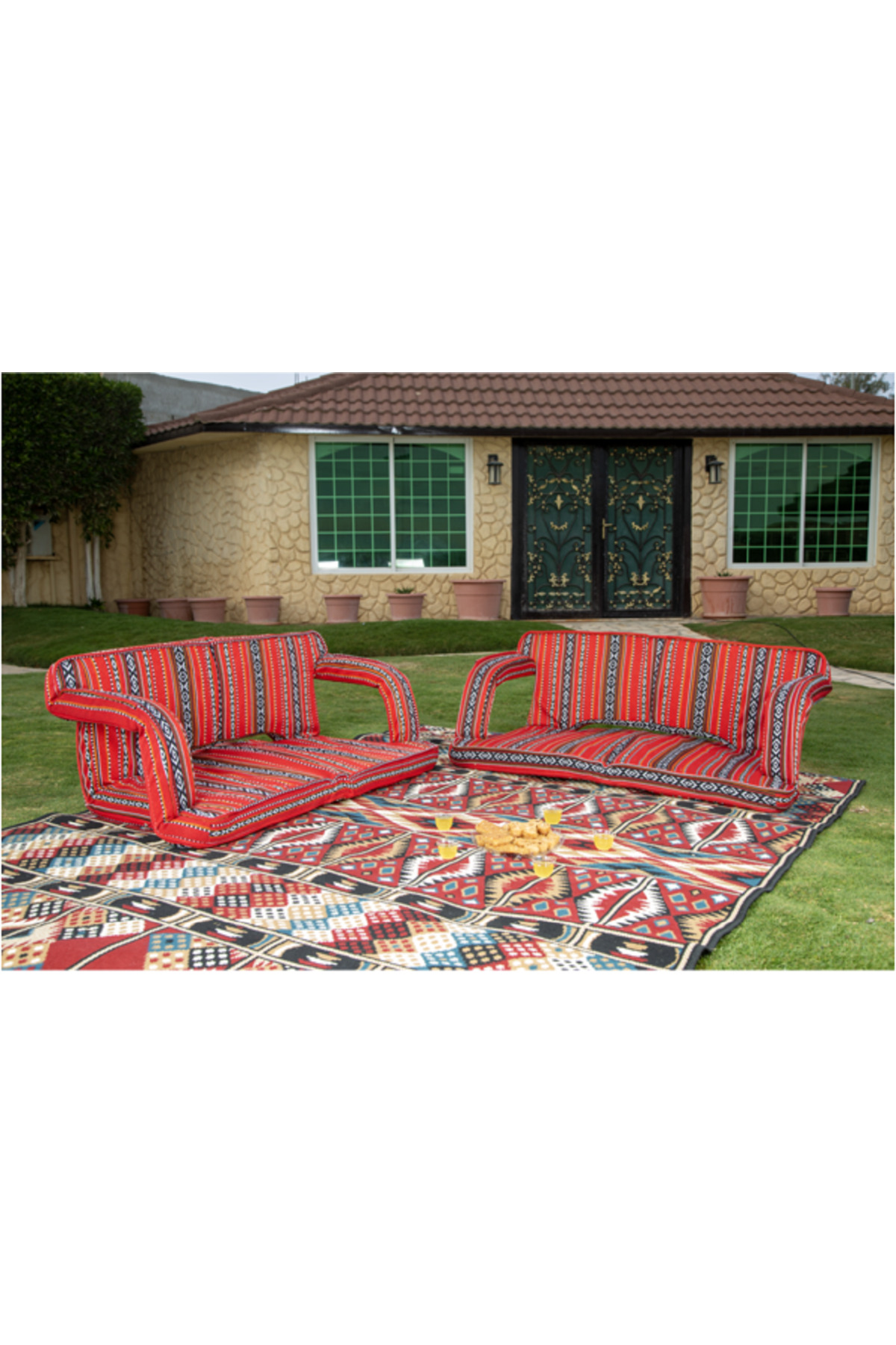 كنب عربي أرضي بوليستر قابل للطي أحمر لشخصين