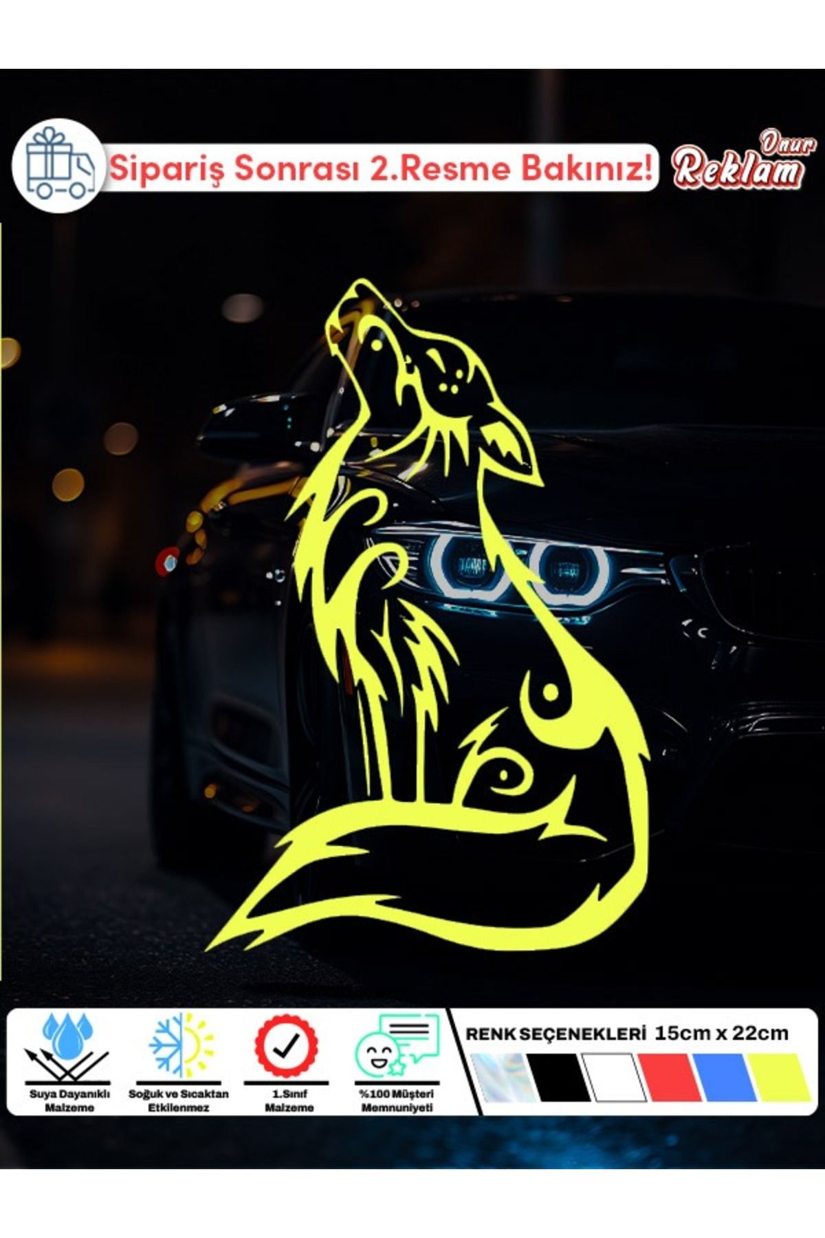 Onur Reklam Uluyan Kurt Figürlü Araç Sticker – 15x22 cm – Suya Dayanıklı