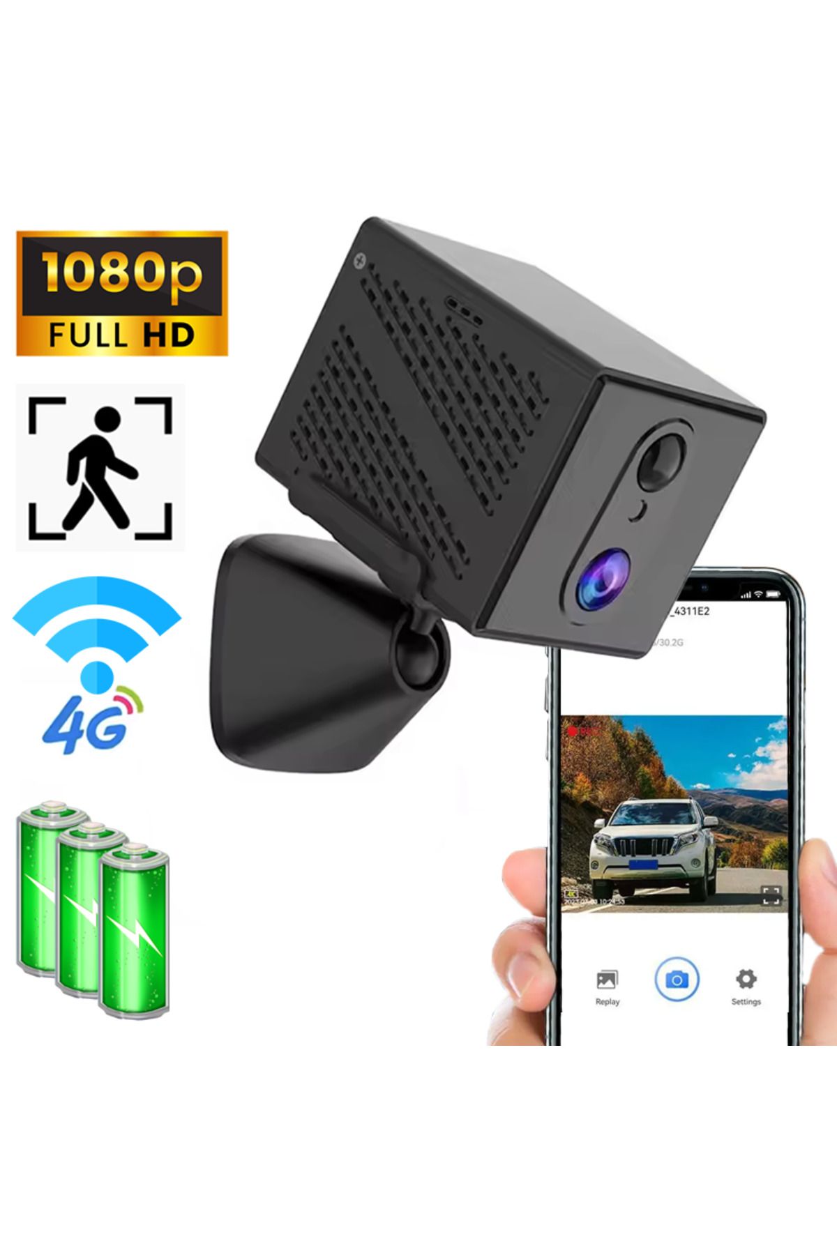 Venas 2K Ultra HD Bataryalı 4G Sim kartlı Sarjlı Hareket algılamalı Araç ve Güvenlik Kamerası