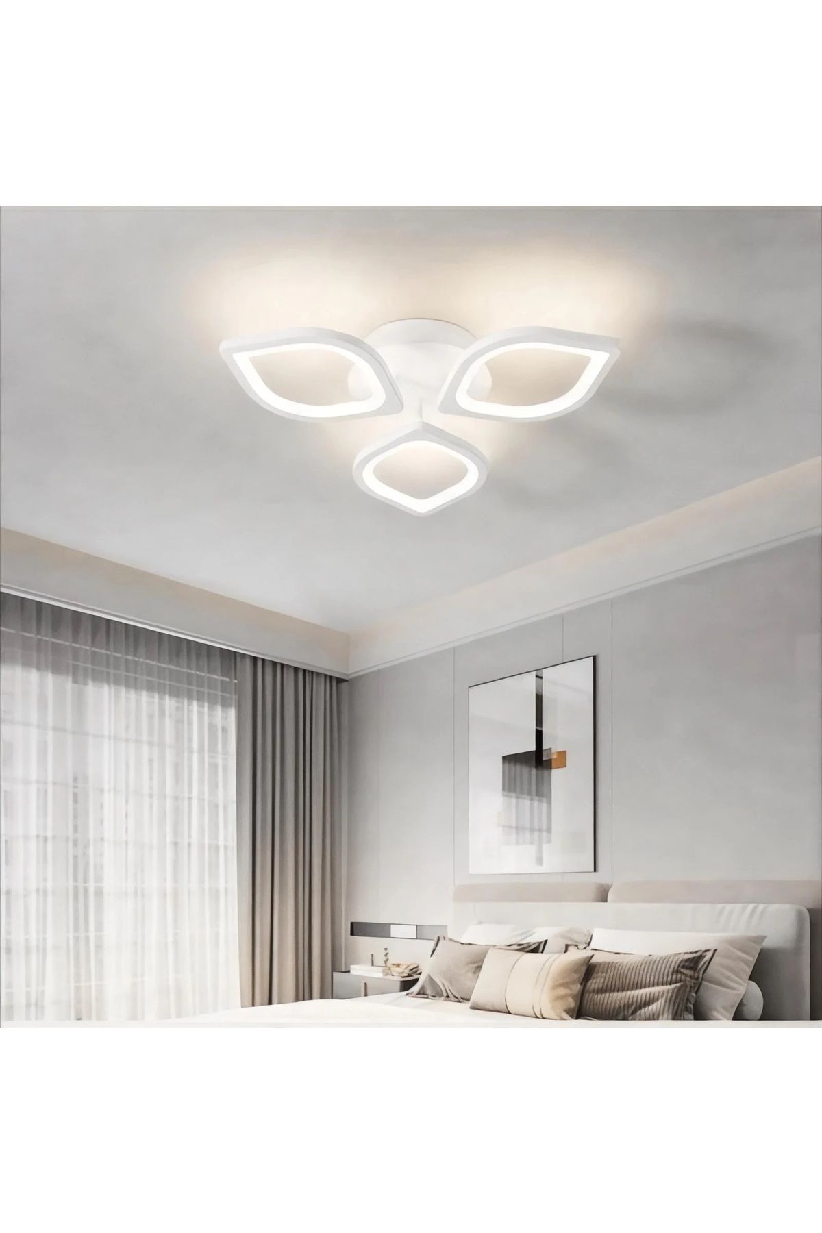 durulight 3 Beyaz Plafonyer Lüks Modern 3'LÜ Günışığı Ledli Avize