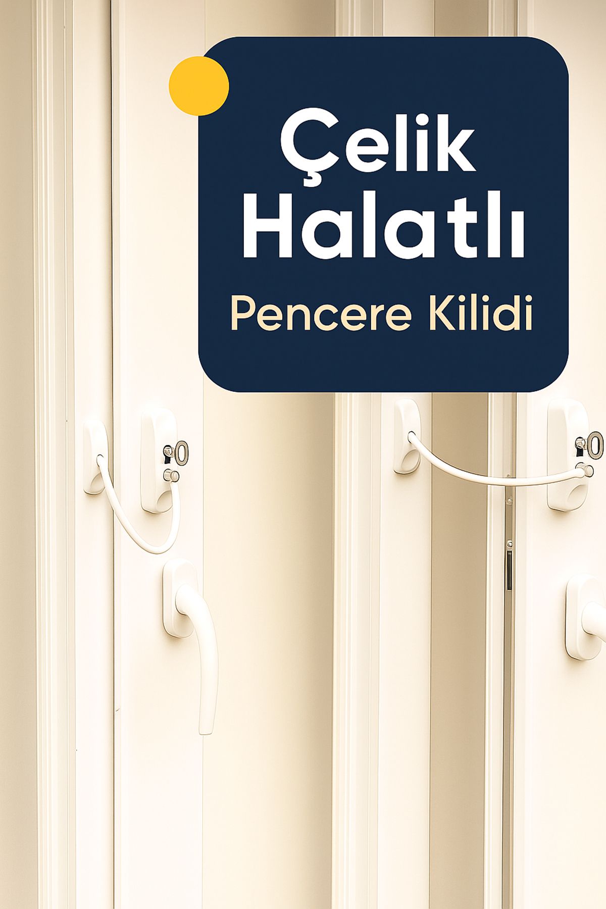 LİRAZON Beyaz Çelik Halatlı Kablolu Pvc Pencere Emniyet Çocuk Güvenlik Kilidi 1 Adet