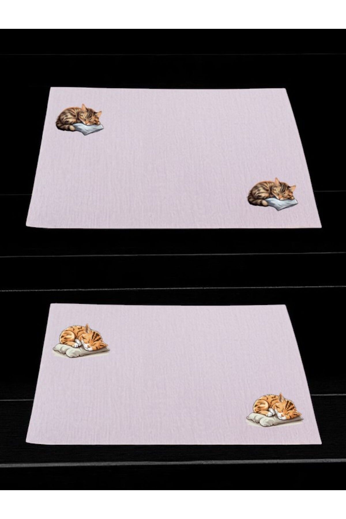 lili hediyelik Uyuyan Kedi Baskılı Mutfak Masası 2'li Keten Servis Bezi 28x40 Cm Amerikan Servis