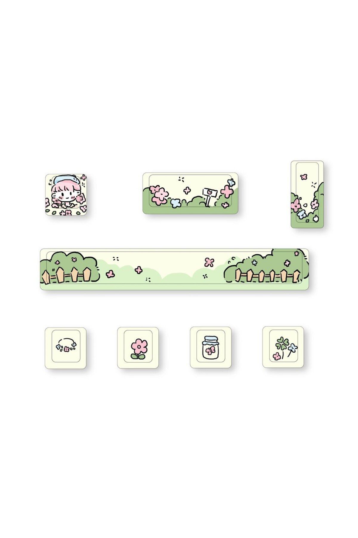 Choice-Cyan Cute Theme Personalized Addition Key Cap Eight Piece Set with Five Sides of Thermal Sublimation 1