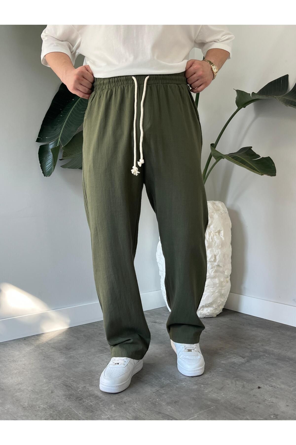 Quik-max Yıkamalı Baggy Keten Pantolon