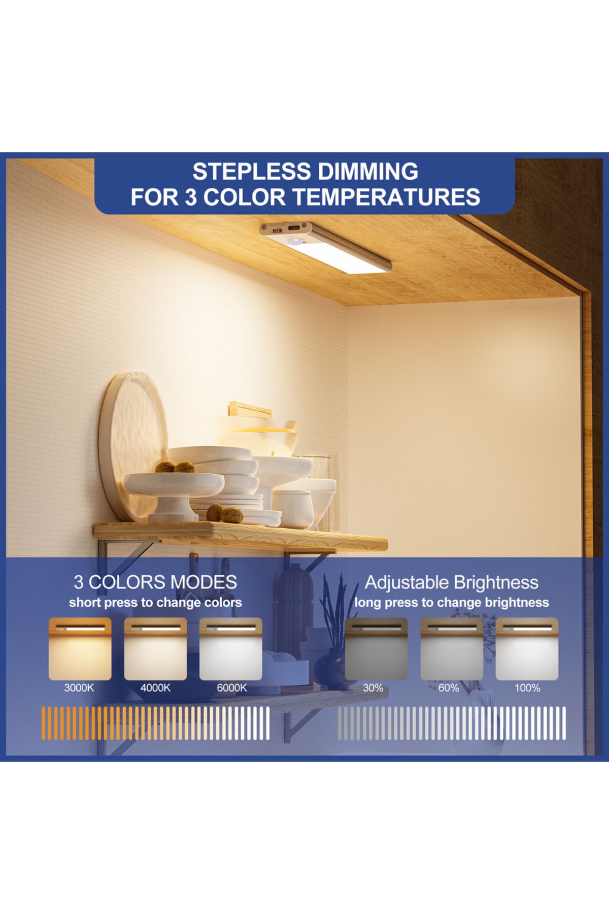 aiopp-20cm 72leds LED Under Cabinet Lights, 3 in 1 Motion Sensor Lights Indoor with Hand Wave Activated, 3 4