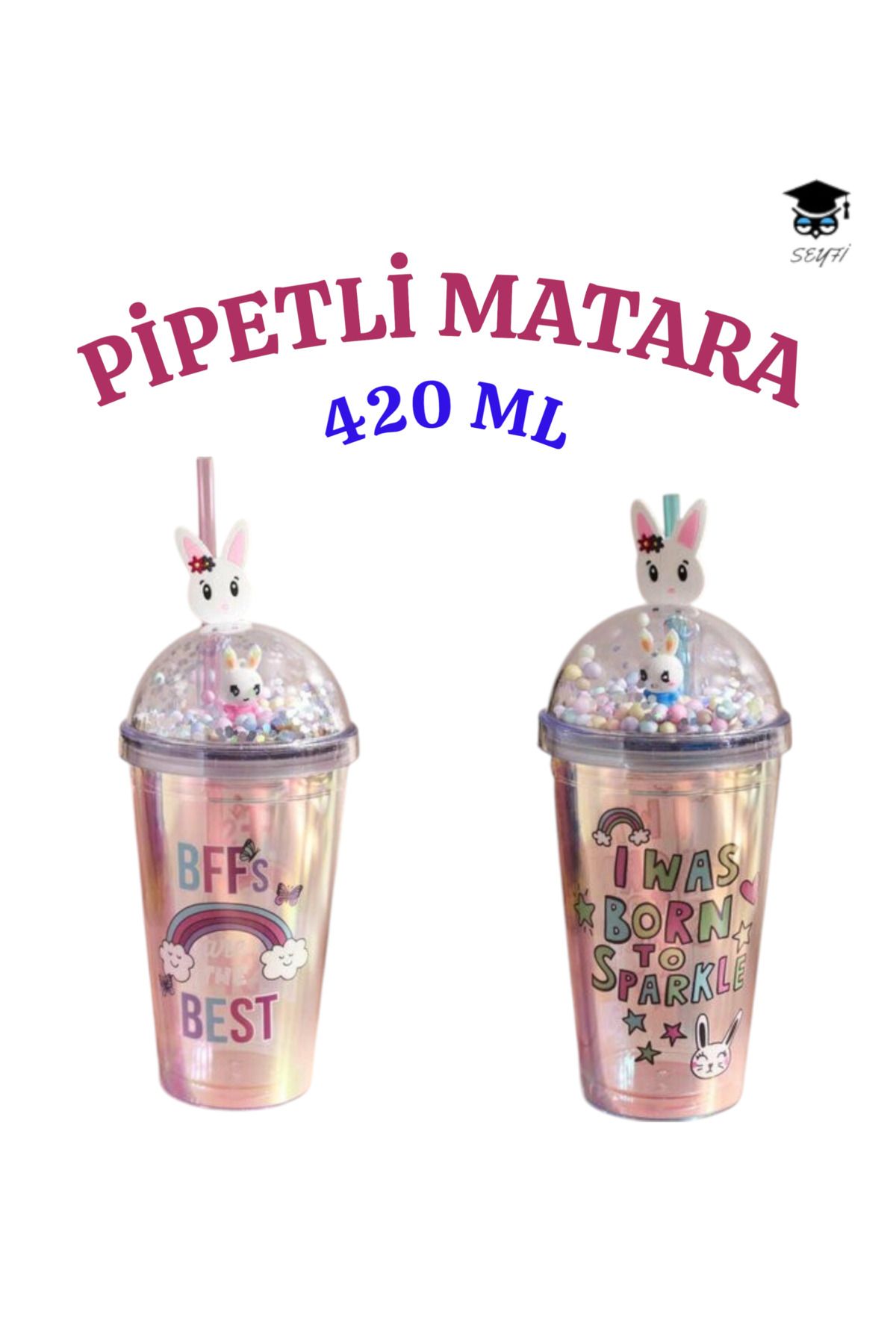 SEYFİKİRTASİYE 1 adet Desenli plastik pipetli bardak 420ml karma renk yollanmaktadır