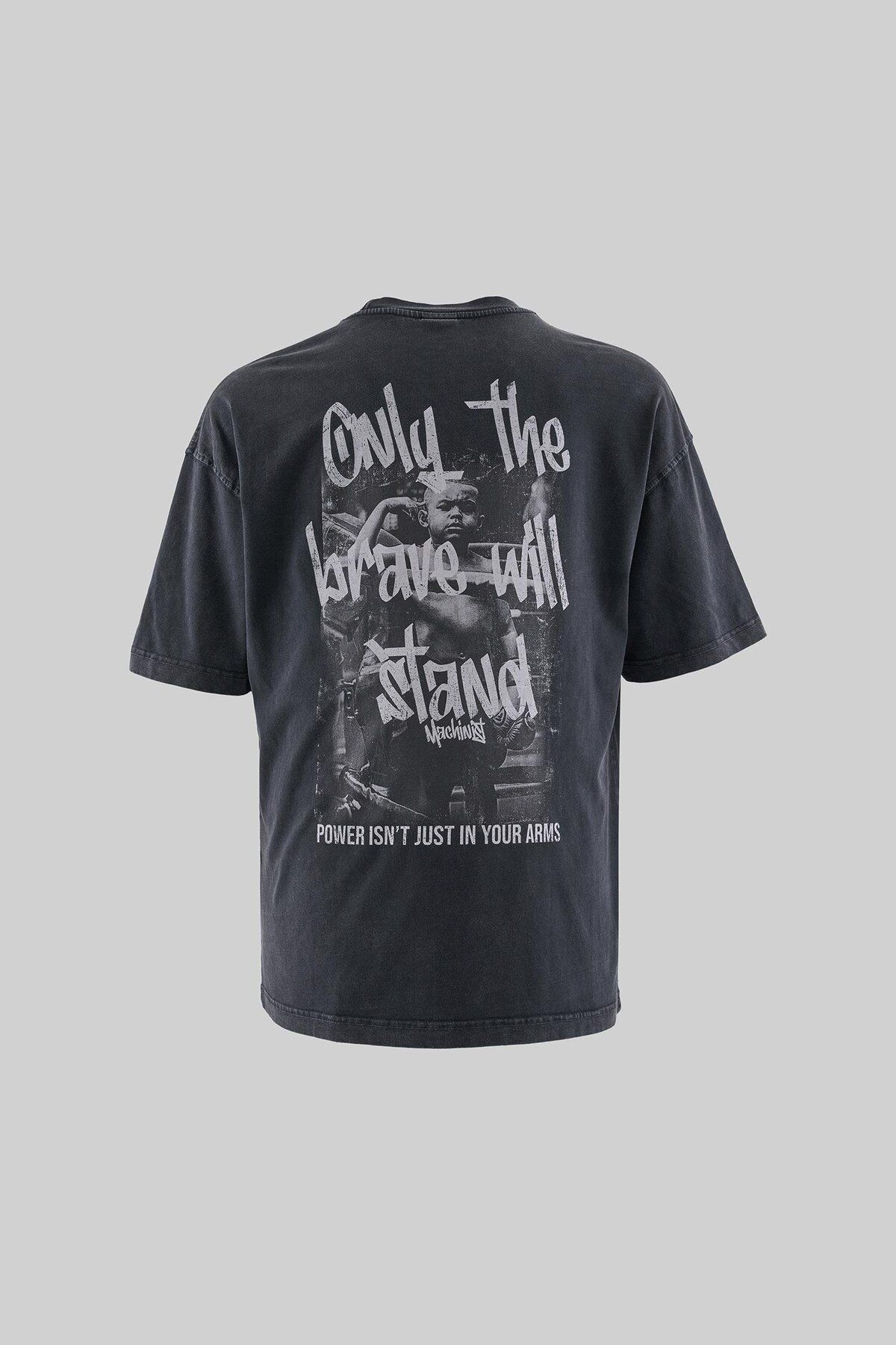 Machinist SLOGAN AND PHOTO PRINTED WASHING TEE BLACK