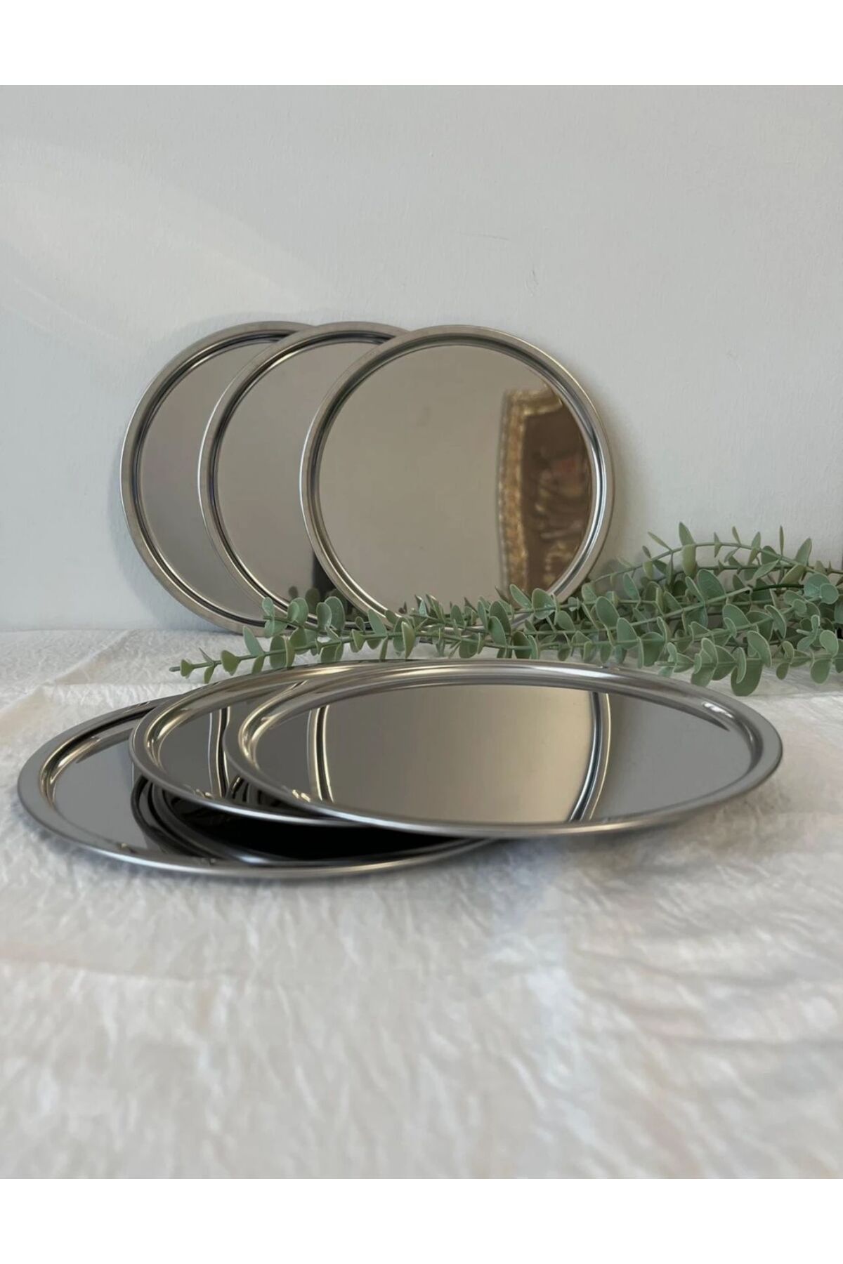 PİNHAN Paslanmaz Çelik Sunum Tepsisi 22,5 cm - Yuvarlak, Şık ve Çok Amaçlı Tepsi (6'lı Set)