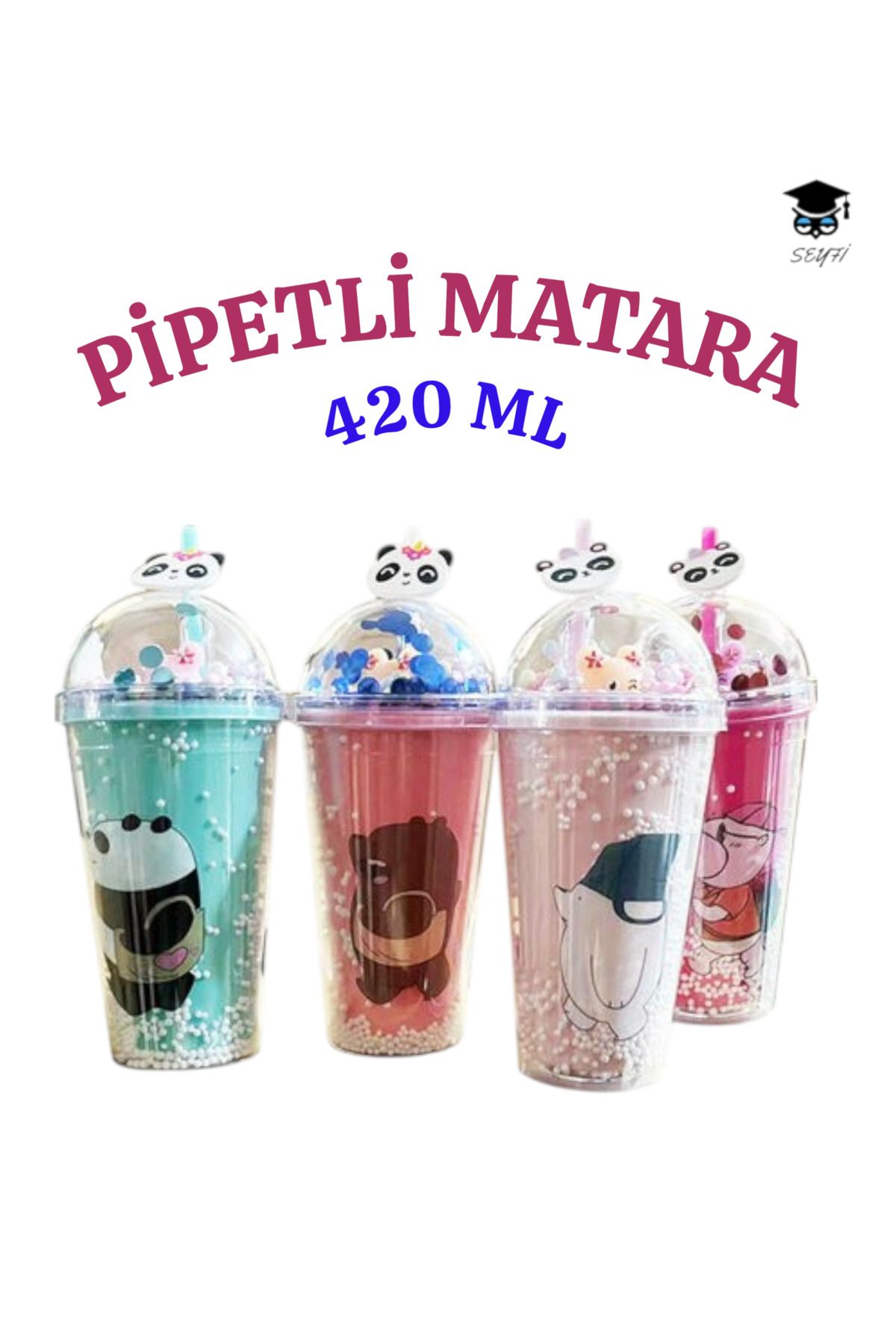SEYFİKİRTASİYE 1 adet Desenli plastik pipetli bardak 420ml karma renk yollanmaktadır