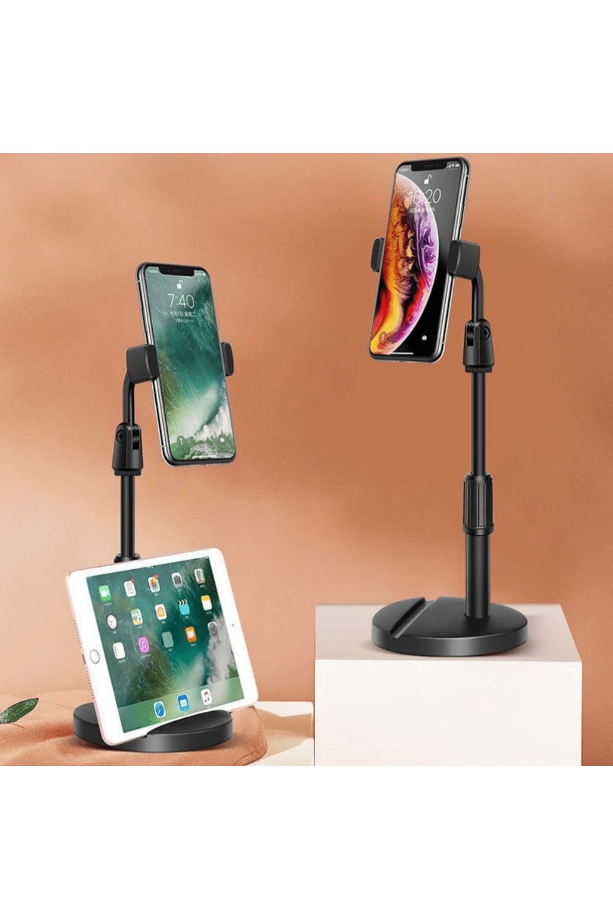 S PAZARIM Masa Üstü Tablet Ve Telefon Tutucu Plastik Aparat Siyah Telefon Standı ( Lisinya )