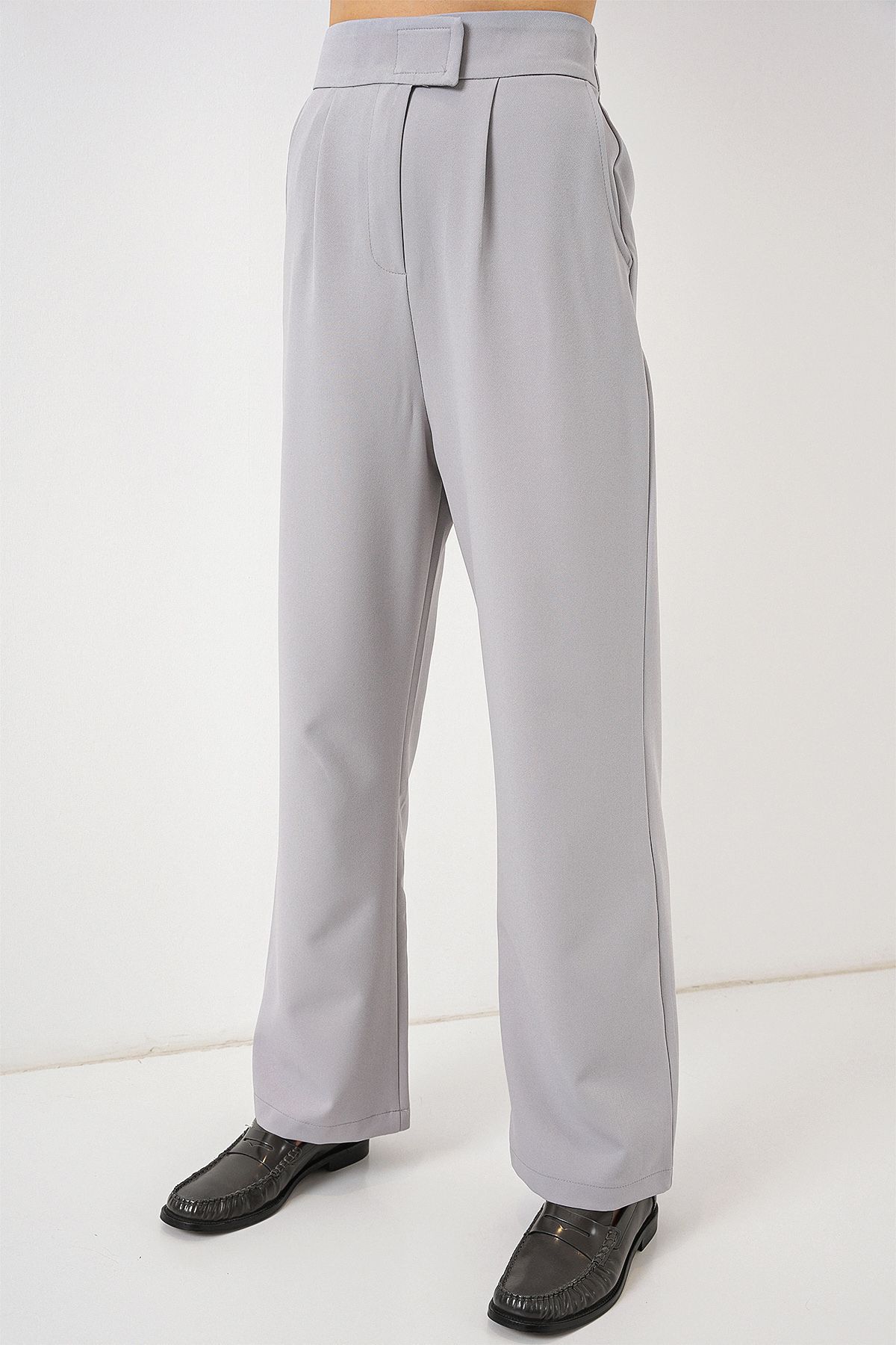 Bigdart-6612 High Waist Fabric Trousers - Gray 2