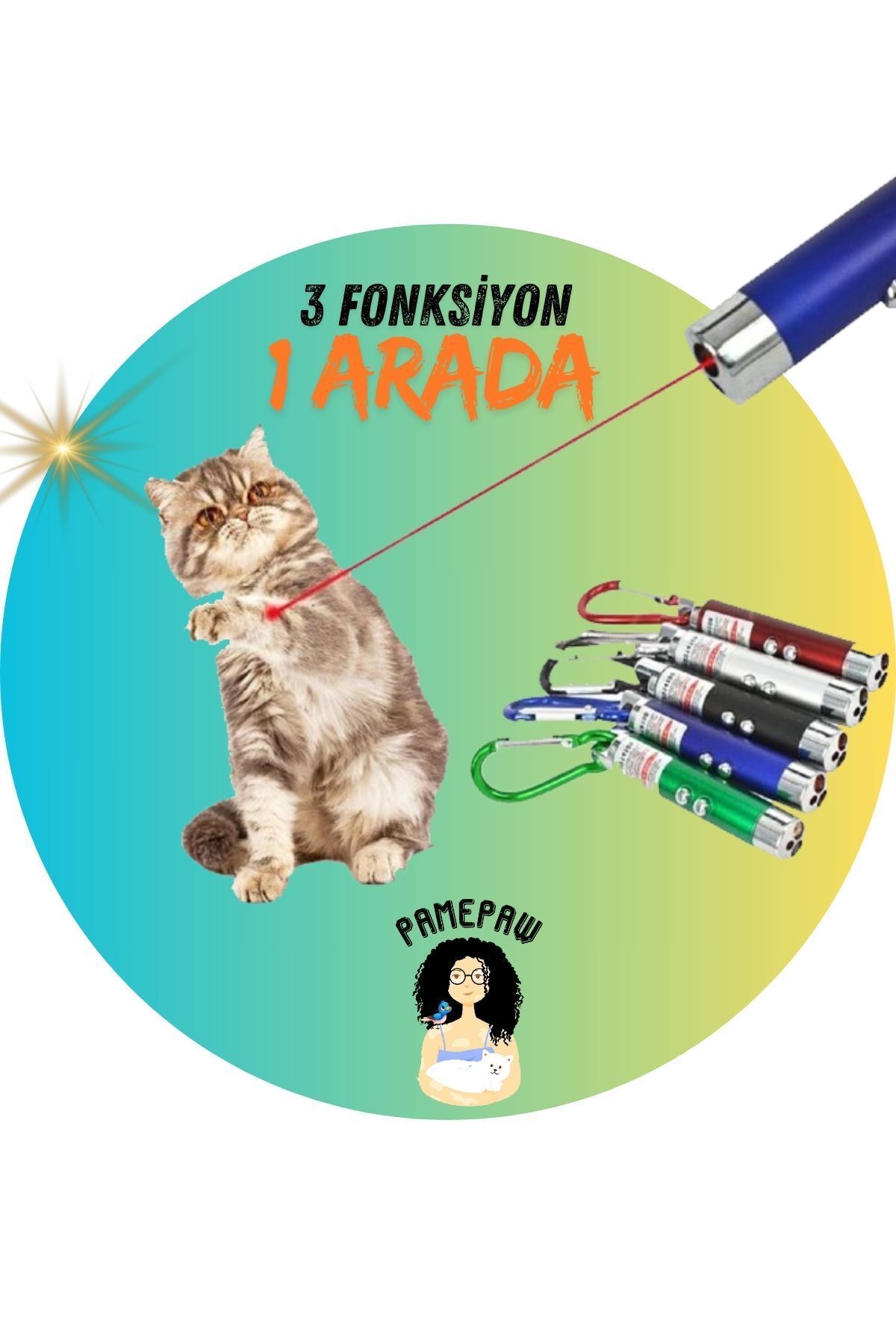 teknotrust Renkli Kedi Lazer Oyuncak Anahtarlık, Eğlenceli ve Şık Tasarım