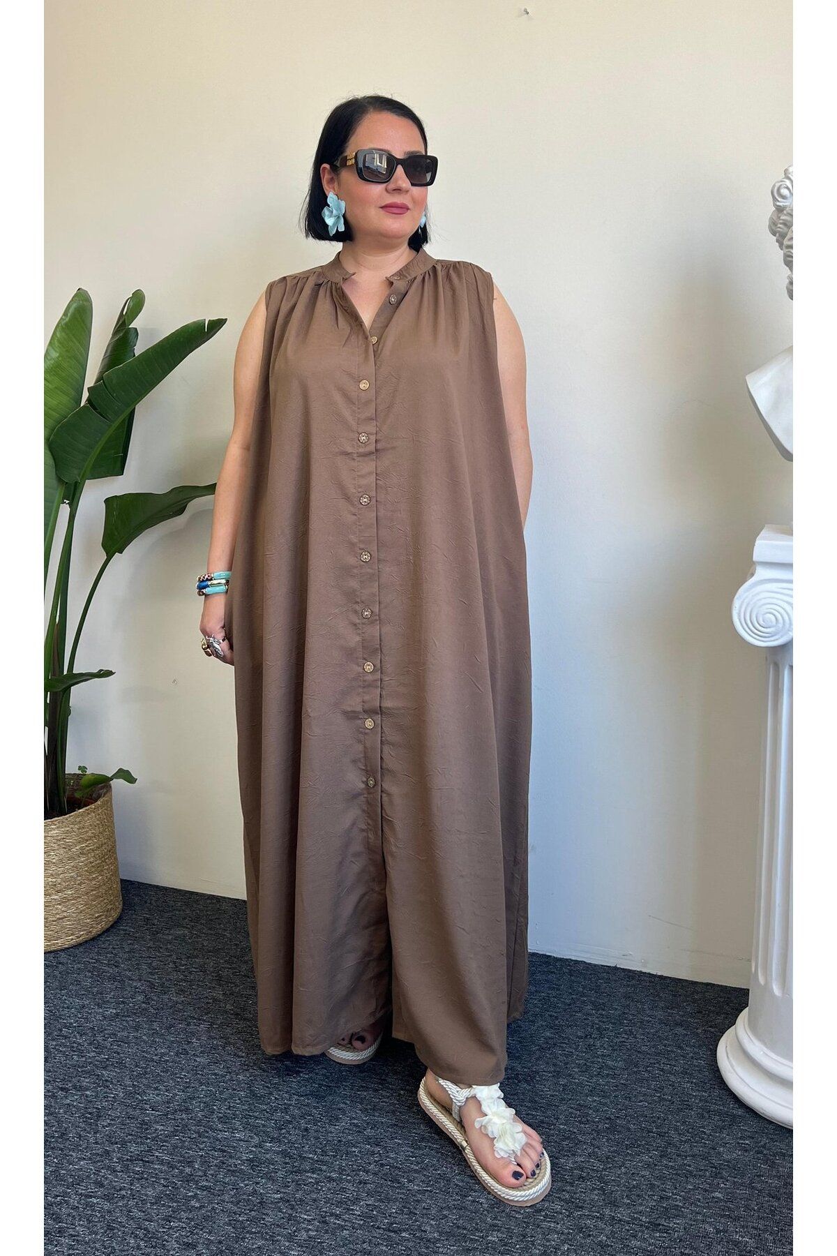 Vio Moda Büyük Beden Koton Gömlek Elbise