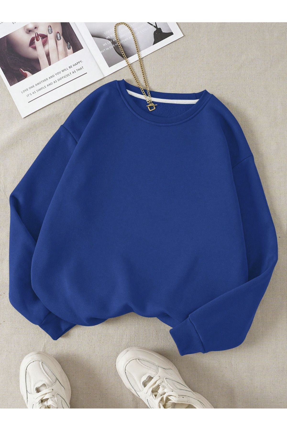 COHERENT Unisex Kadın/Erkek Düz Renkli Oversize Bisiklet Yaka Pamuklu Sweatshirt