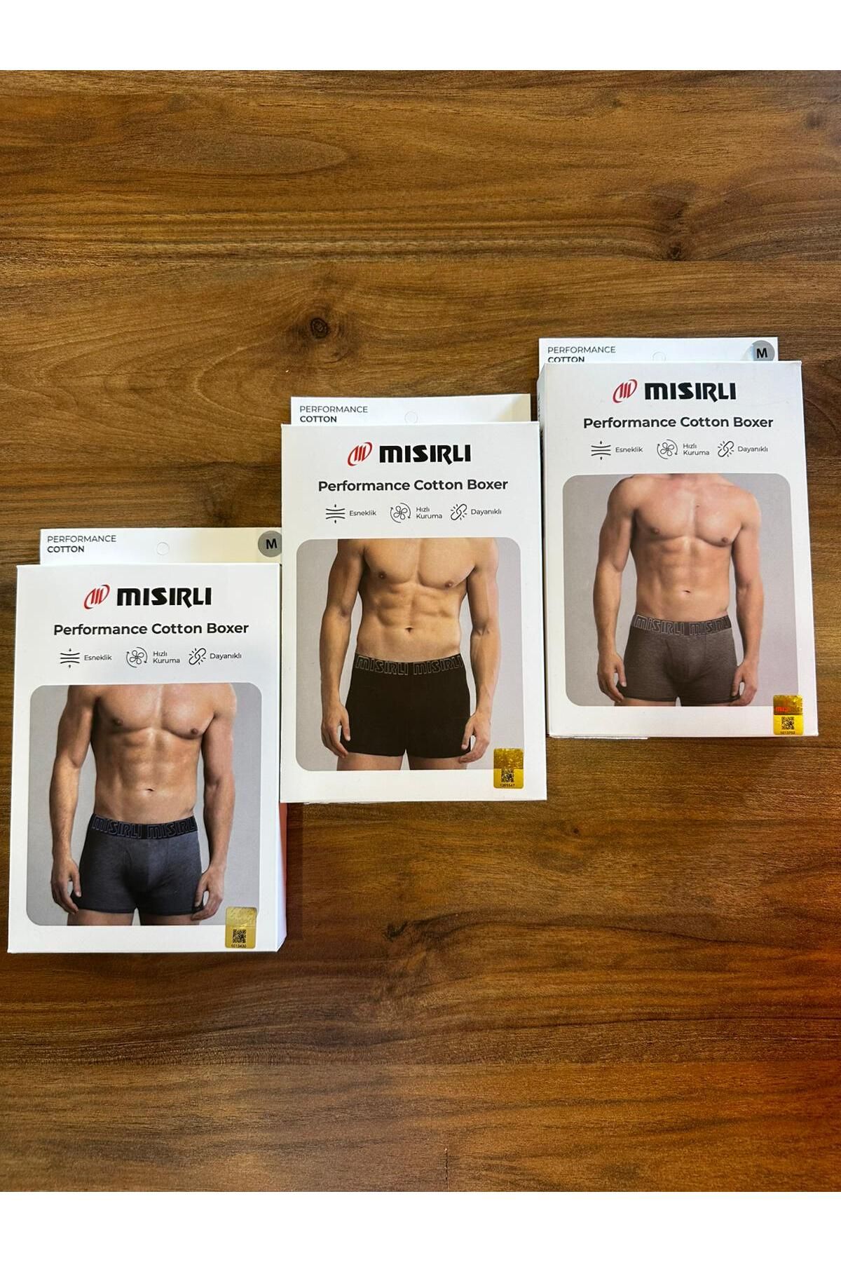Mısırlı Esnek Hızlı Kuruma Dayanıklı Erkek Boxer Karışık Renkli 3'lü Paket