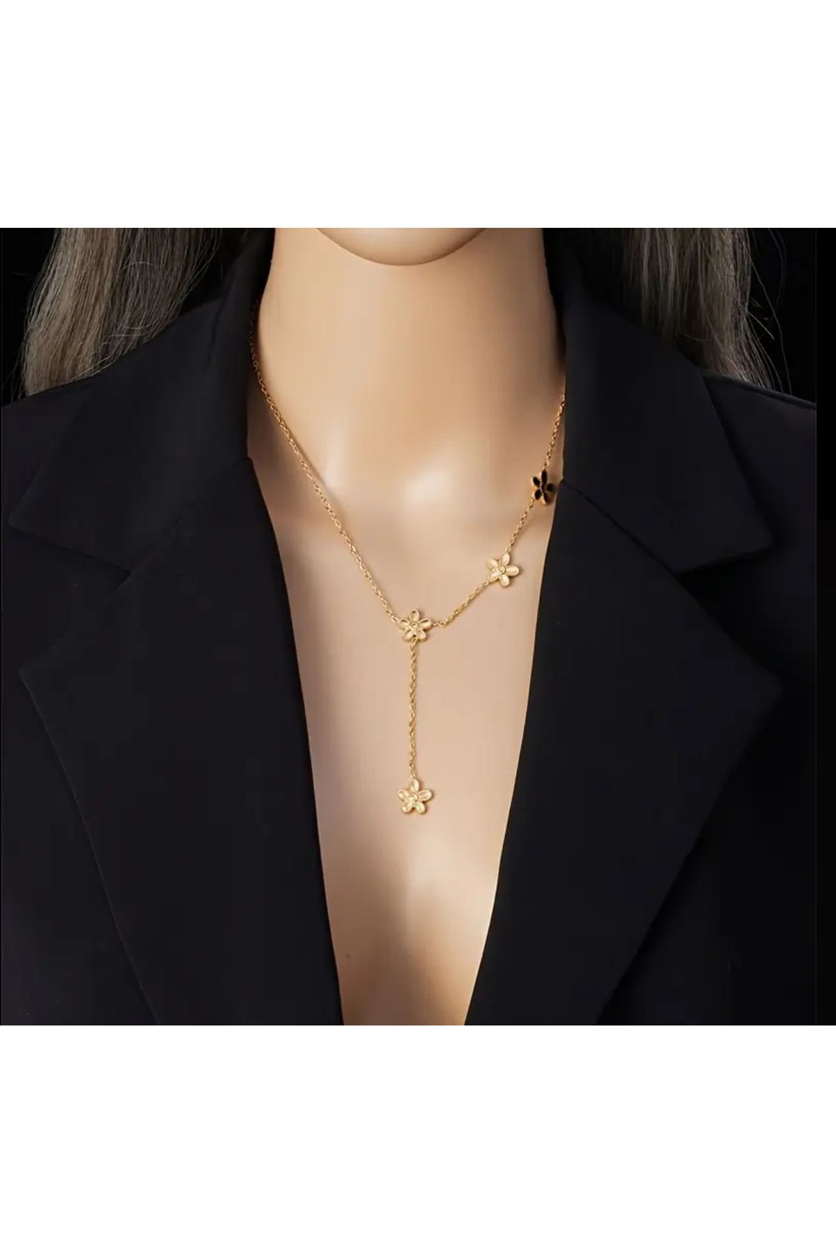 Zess store Şık Paslanmaz Çelik Y-Şekilli Kolye Çiçekli Kolye