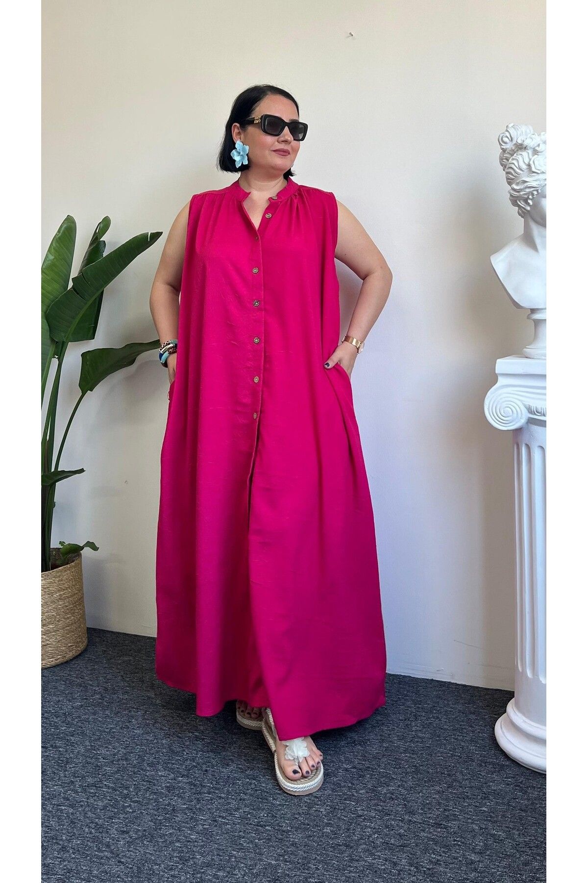 Vio Moda Büyük Beden Koton Gömlek Elbise