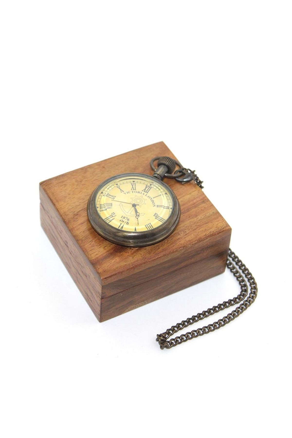 Store Ahşap Kutulu Pirinç Köstekli Saat 7*5 Cm