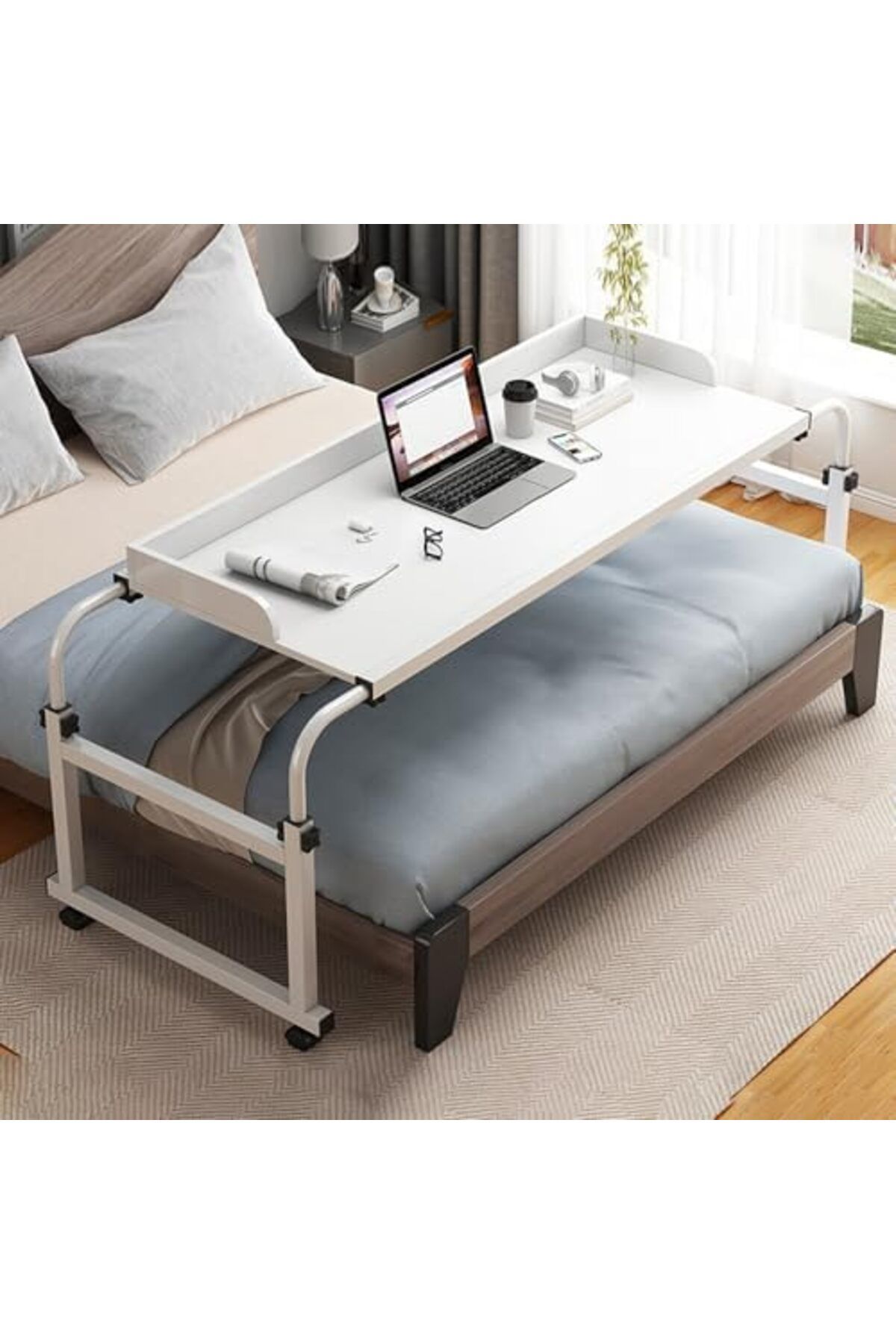 Generic-Overbed Table with Wheels, Adjustable Laptop Desk, Mobile Standing Laptop Table, Queen Size Mobile C 1