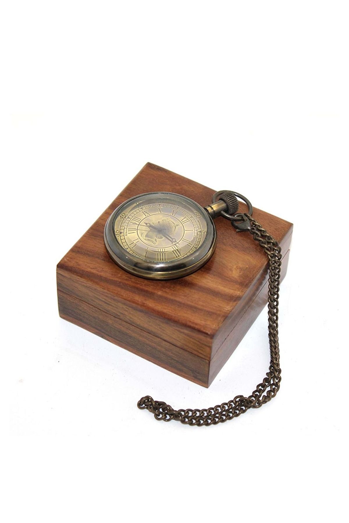 Store Ahşap Kutulu Pirinç Köstekli Saat 7*5 Cm Model 2