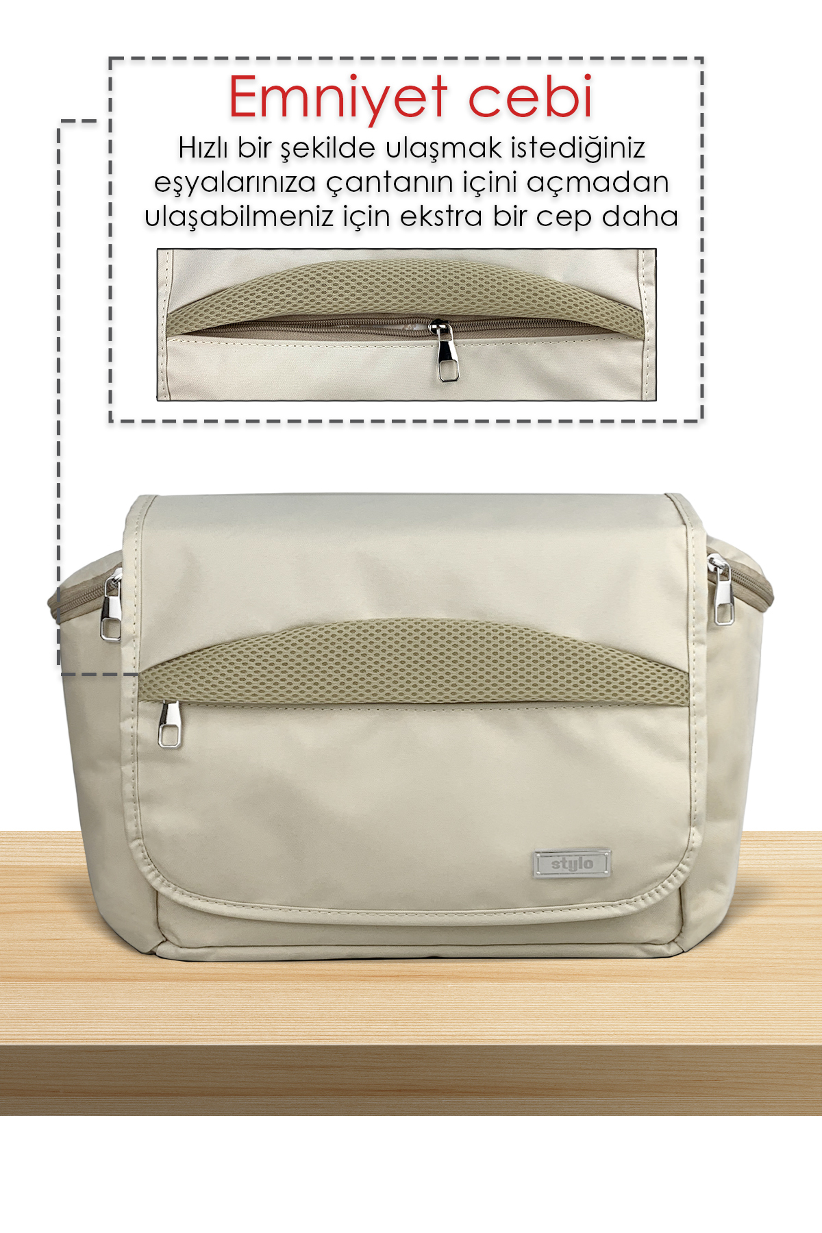 Stylo Stroller Bag Bebek Arabası ve Omuz Çantası X Pro Termos Bölümlü - Bej fotoğrafı 6 (önizleme)