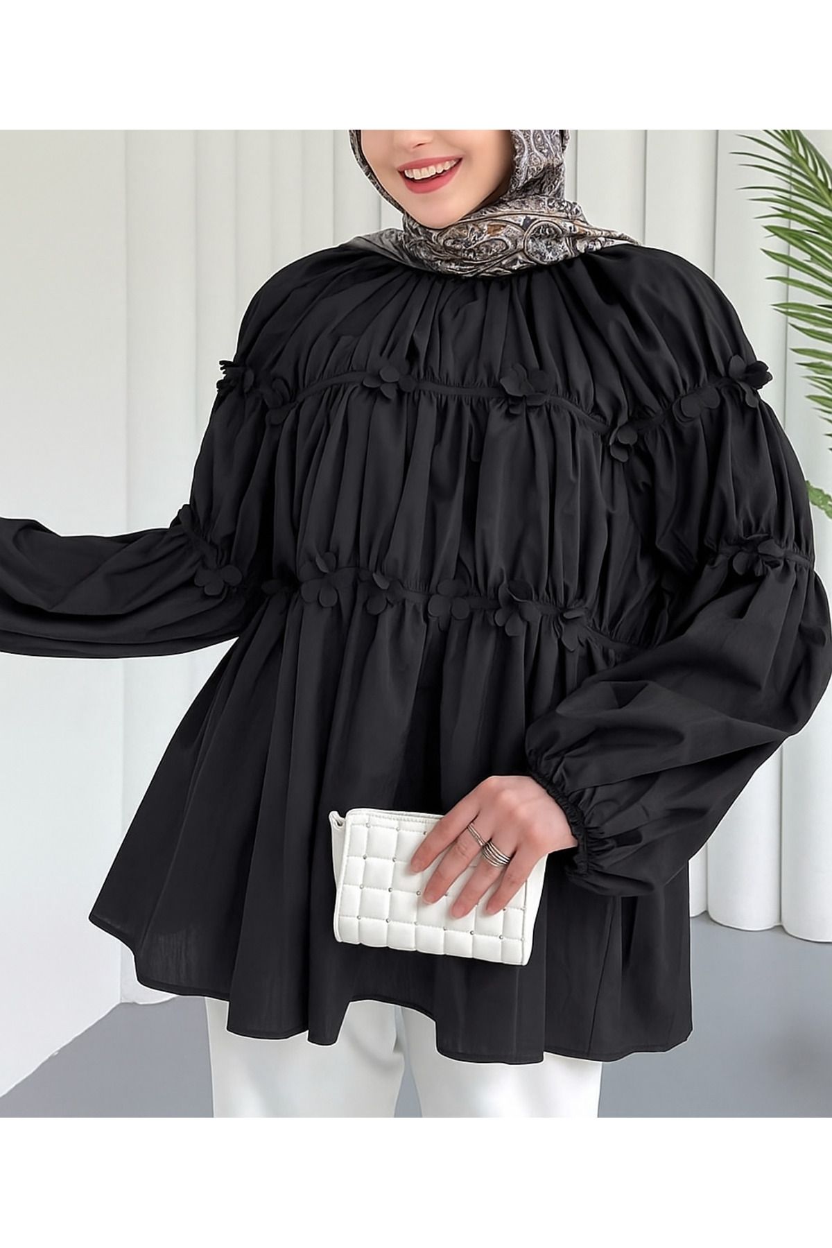 moda paketi Tesettür Tunik Poplin Çiçek detaylı