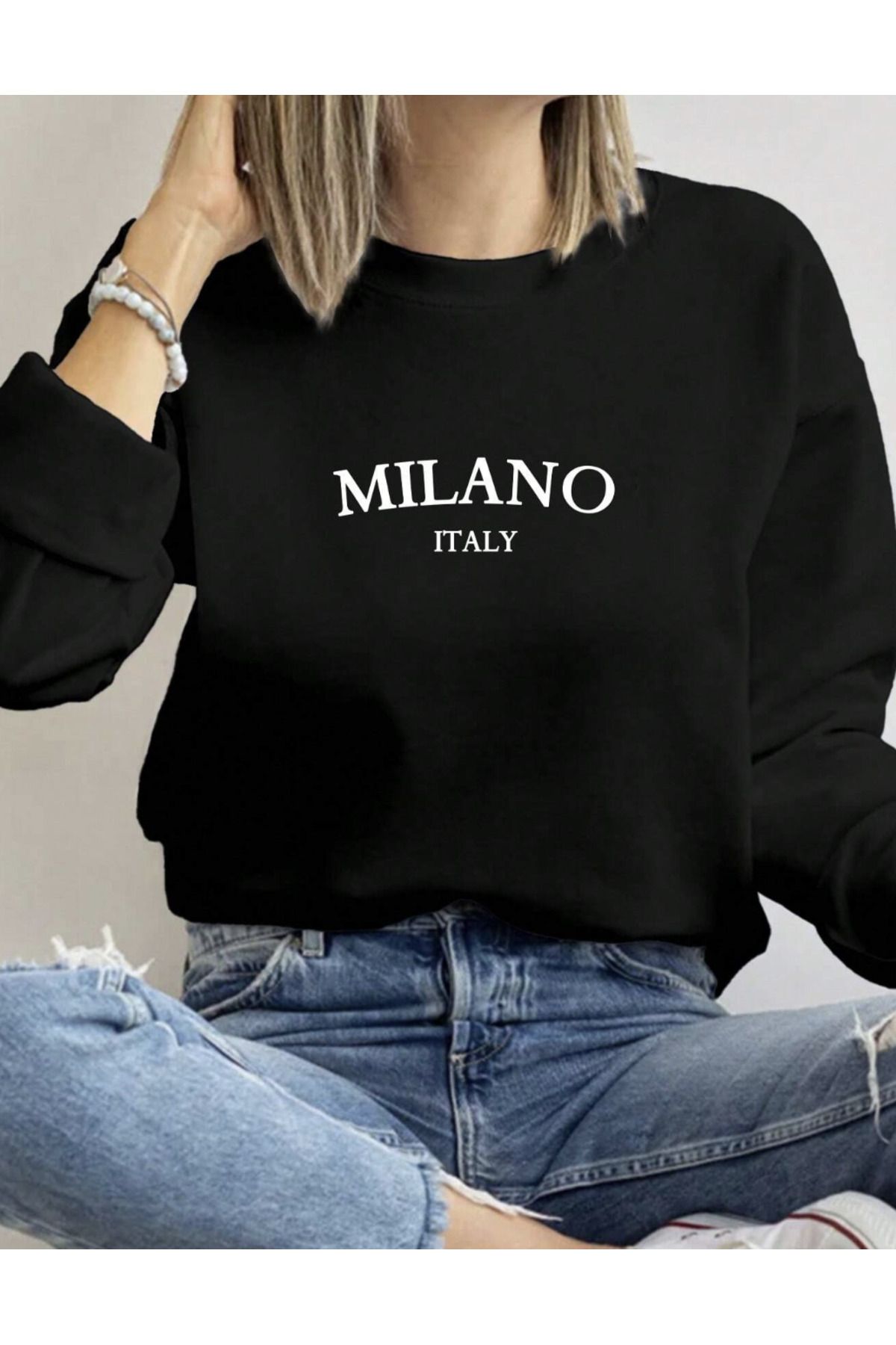 COHERENT Unisex Kadın/Erkek MILANOÖzel Renkli Oversize Bisiklet Yaka Pamuklu Sweatshirt