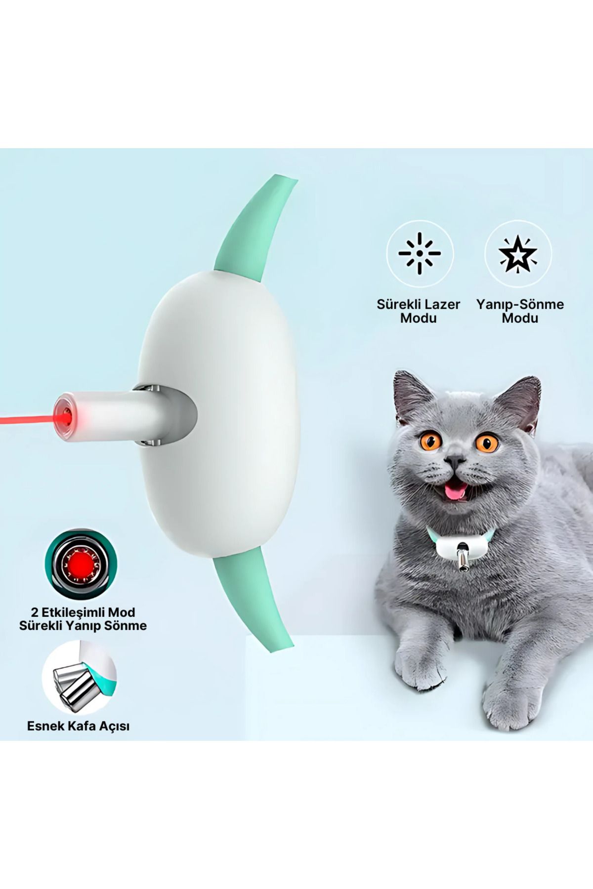 teknotrust Beyaz Akıllı Kedi Lazer Tasma Eğitici ve Egzersiz Oyuncağı