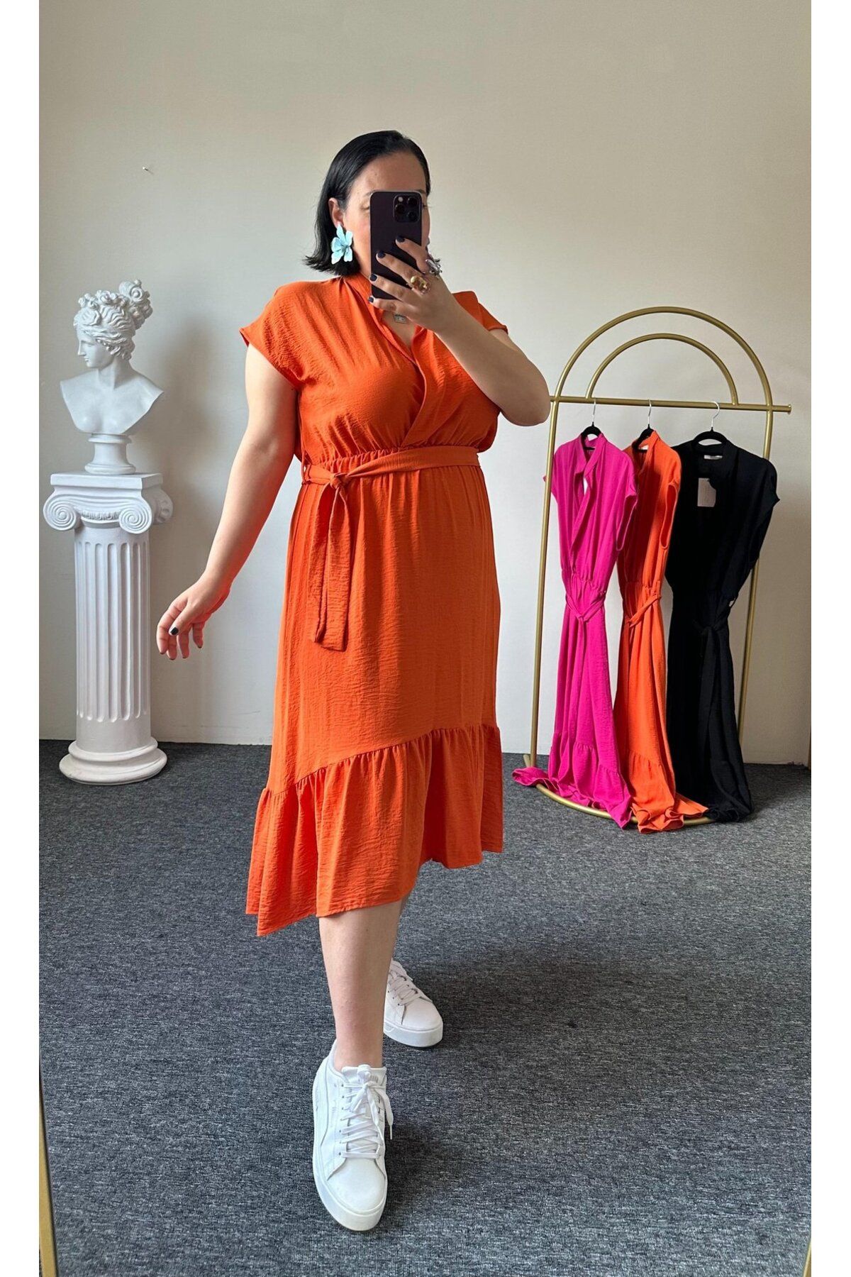Vio Moda Büyük Beden Kruvaze Yaka Ayrobin Elbise