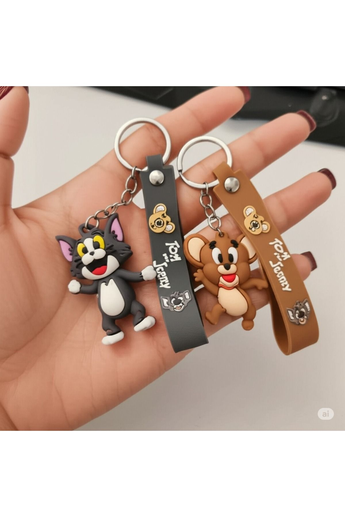 FAMEMUS ACCESSORY Tom Ve Jerry (2’Lİ) 3d Silikon Çift Anahtarlık, Hediye&sevgili Anahtarlığı çanta aksesuar