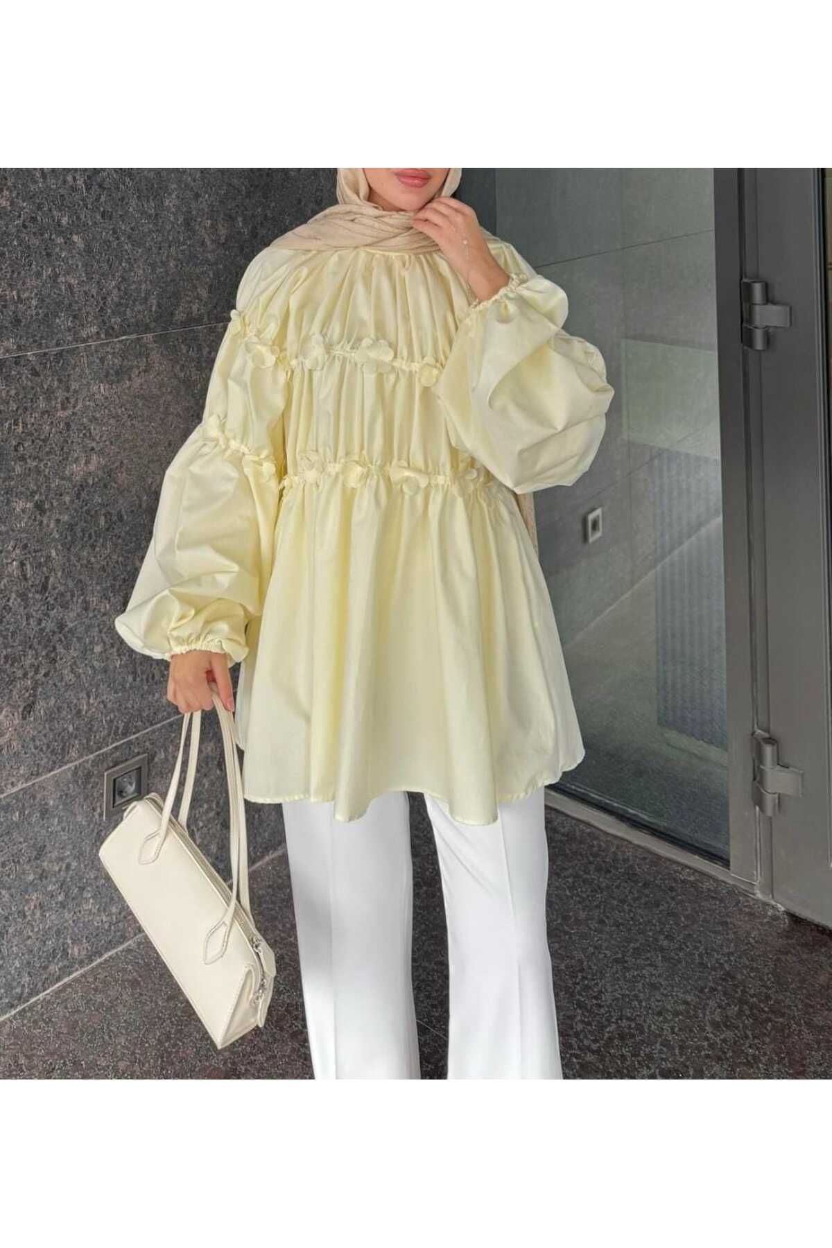 moda paketi Tesettür Tunik Poplin Çiçek detaylı