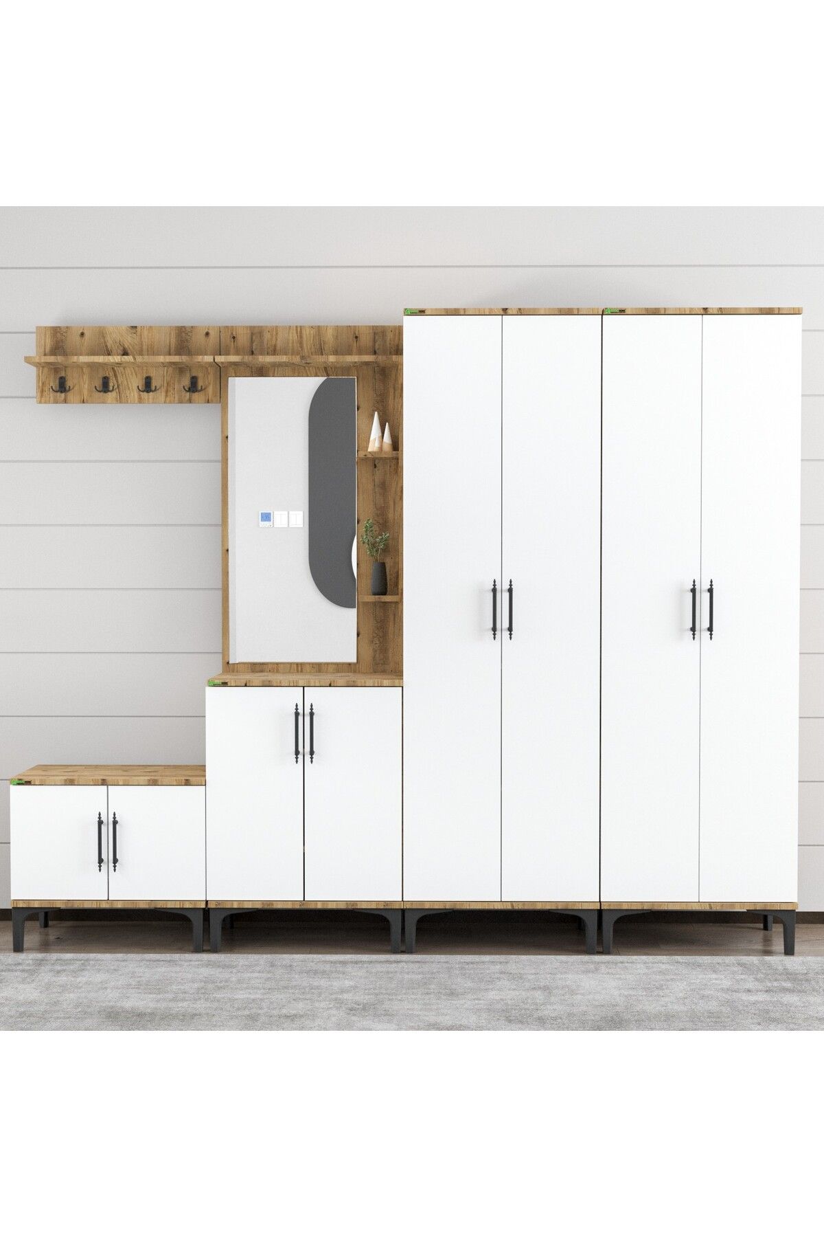 Garaj Home 8 Kapaklı Aynalı Raflı Portmanto Vestiyer - Atlas