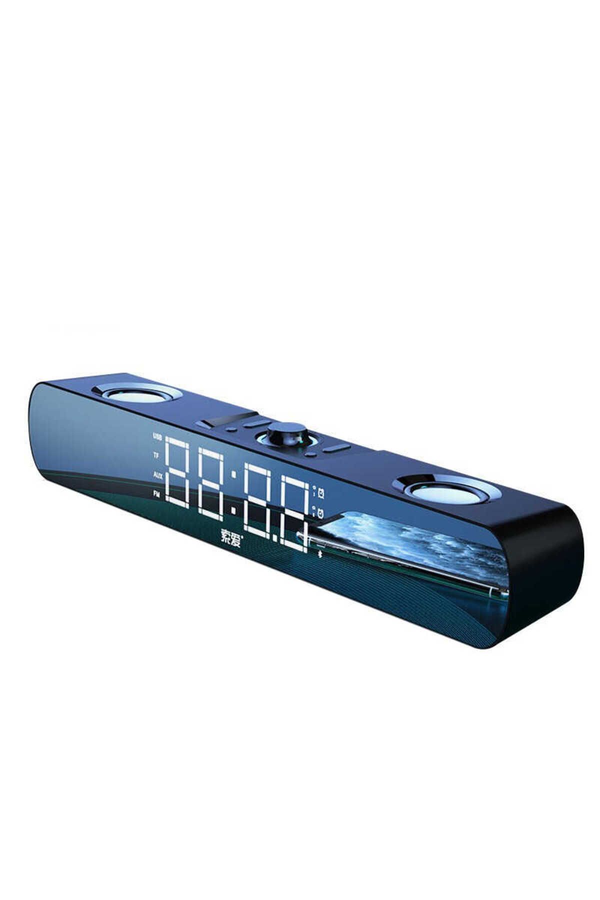 Canpay Kablosuz Bluetooth Speaker Hoparlör 6W Güçlü Ses Aynalı Led Dijital Saat Alarmlı USB/TF/AUX Destekli