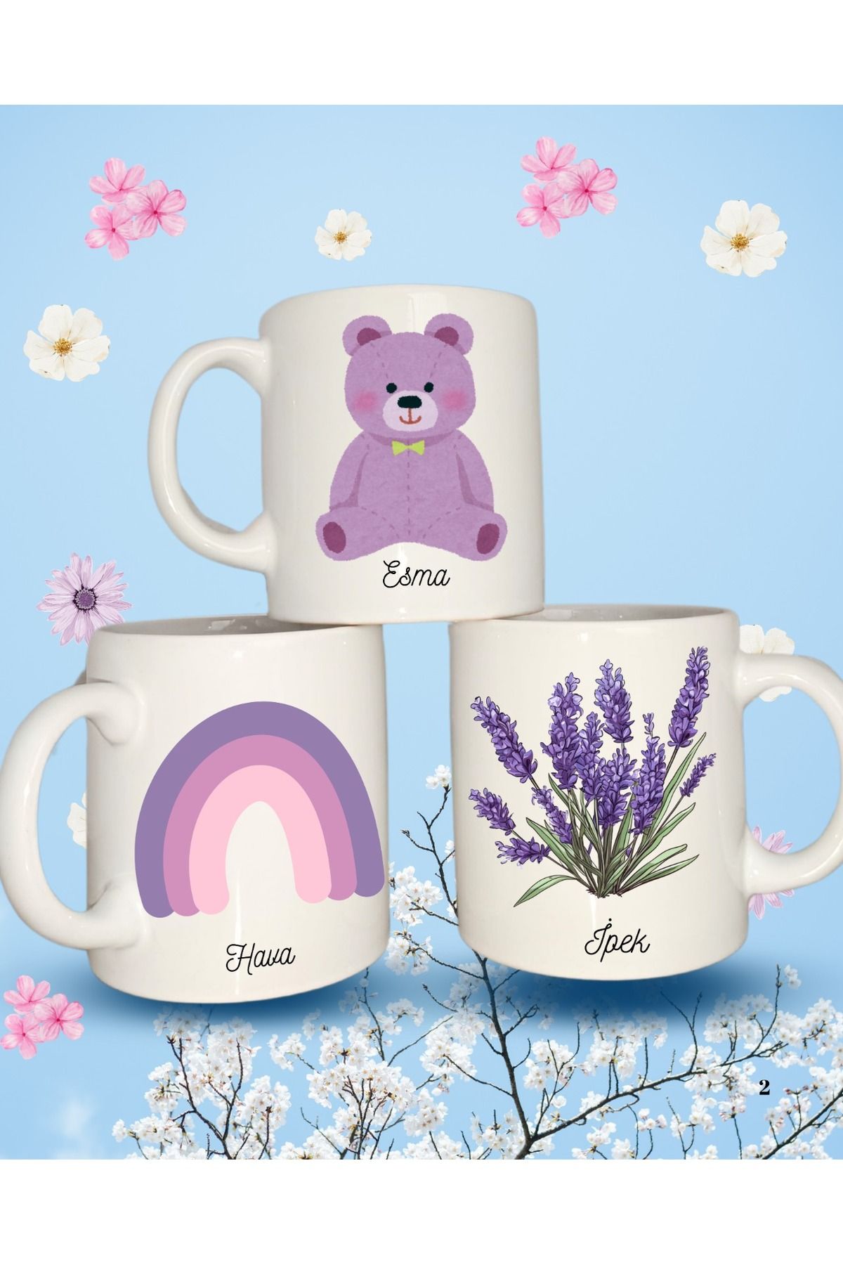 blue lavender Ayıcık Baskılı kupa t kupa ve yuvarlak kulplu kupalar