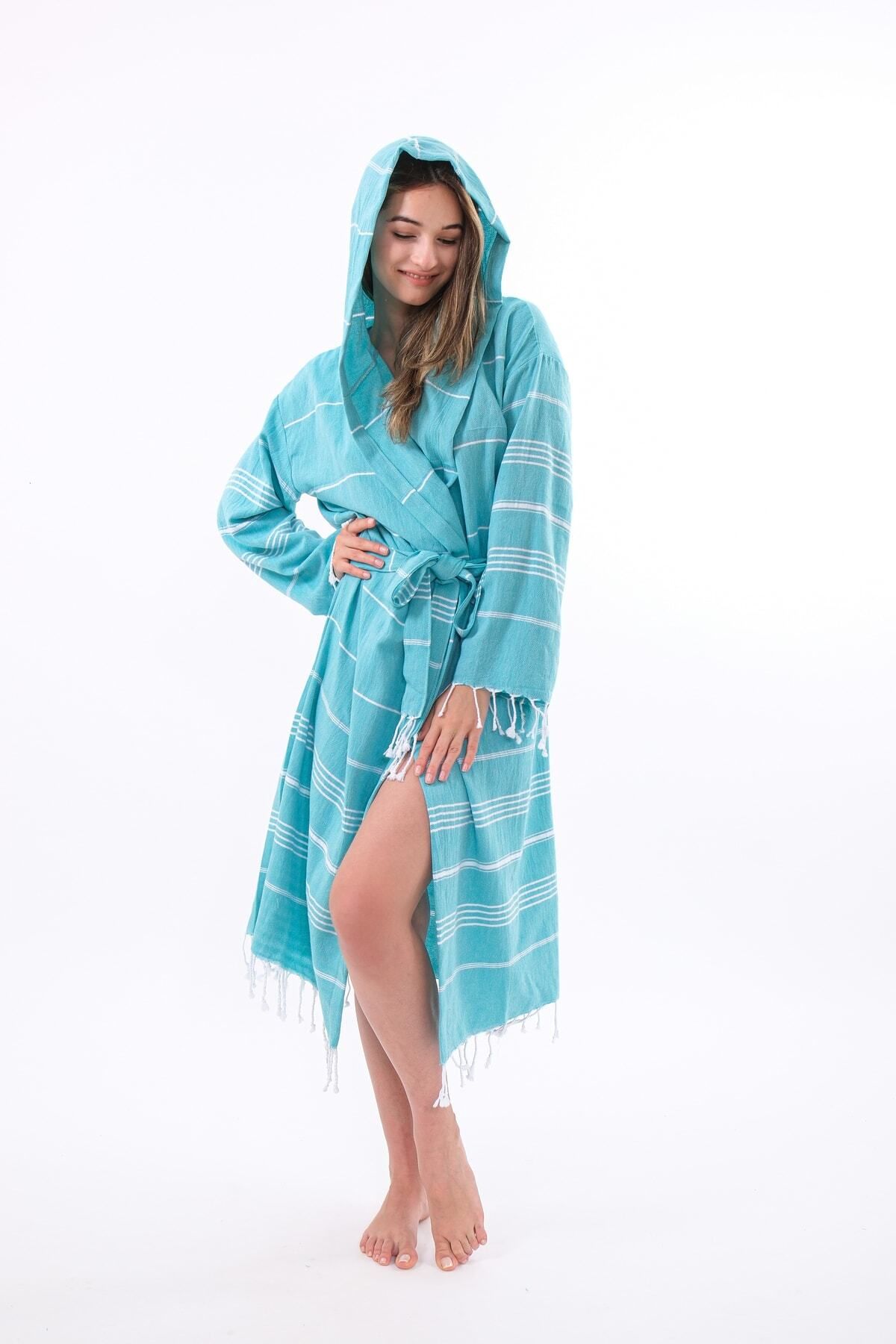 bazaar-turkey all you need Kapüşonlu Unisex %100 Pamuklu Peştemal Bornoz