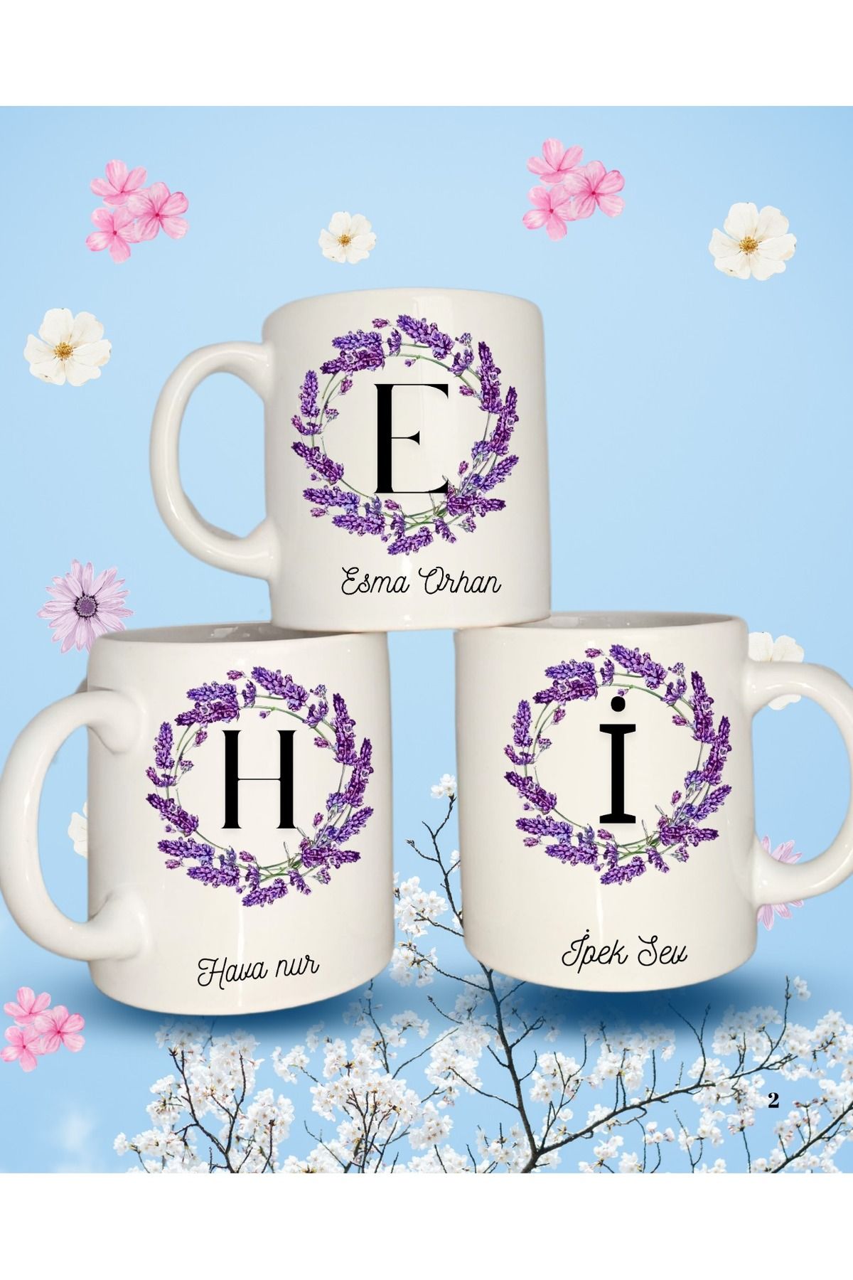 blue lavender Kişiye Özel İsim Baskılı Kupa Bardak
