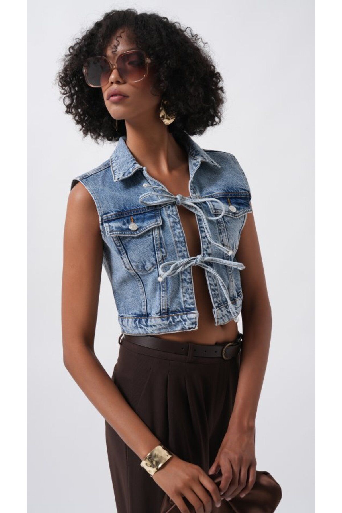 novafems Bağlama Detay Denim Yelek