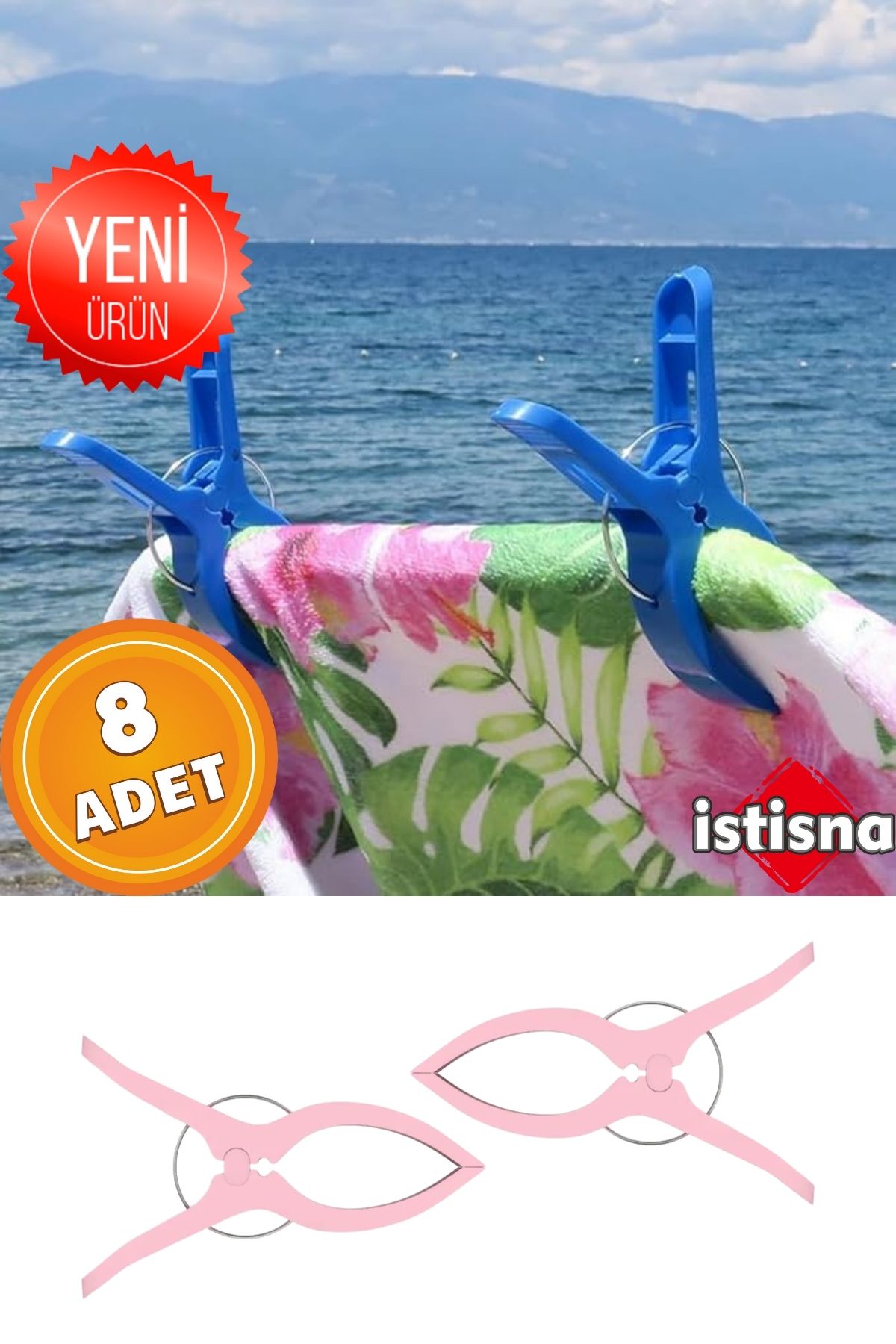 İstisna 8 Adet XXL Büyük Boy Şezlong Plaj Havlusu Mandalı Halı Asma Battaniye ve Havlu Tutucu Mandal